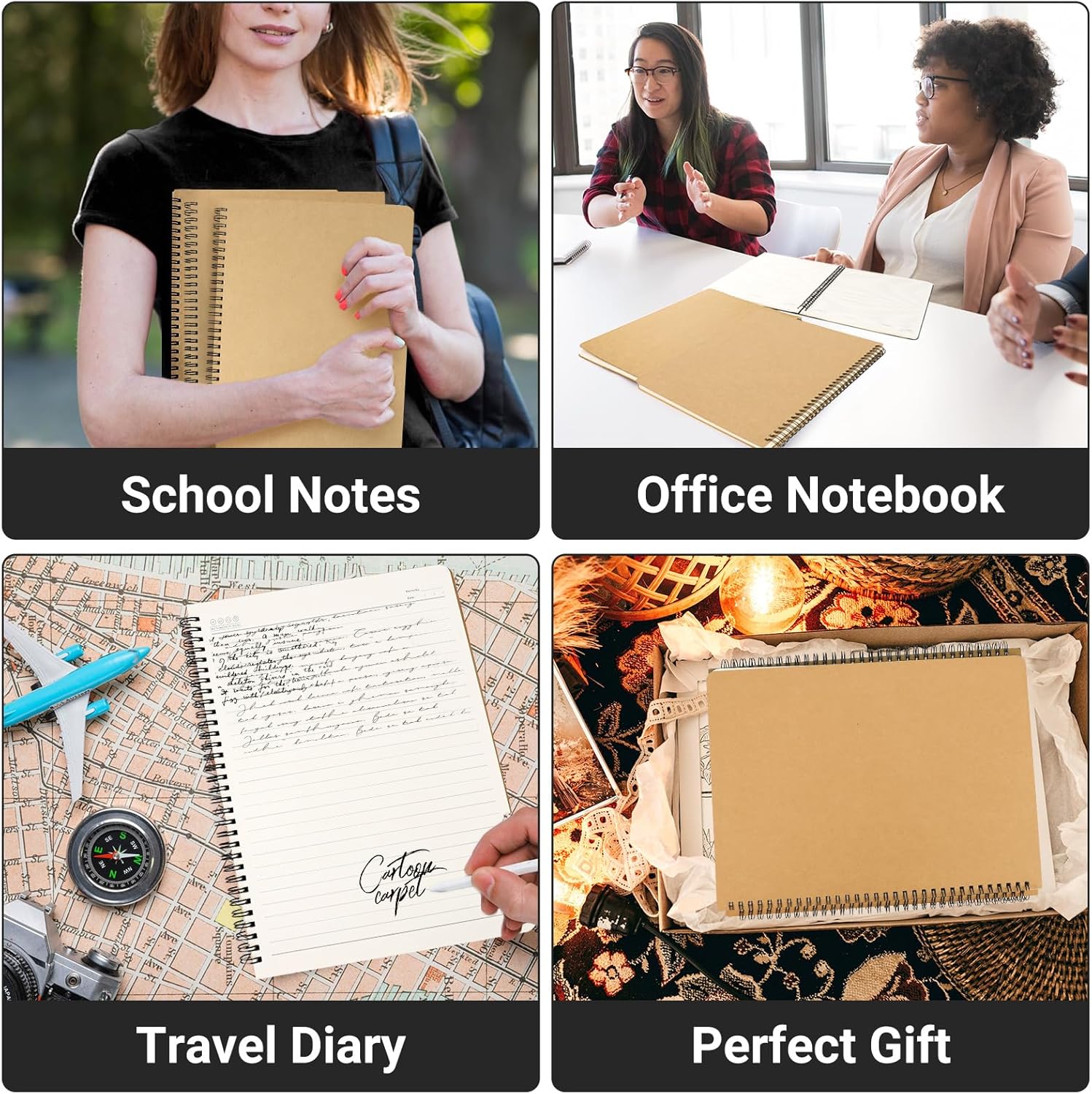 EUSOAR Cuaderno rayado de tapa dura, A4, 3 paquetes de 8.5 x 11 pulgadas, 120 páginas con rayas de papel kraft para escribir viajes, diario,