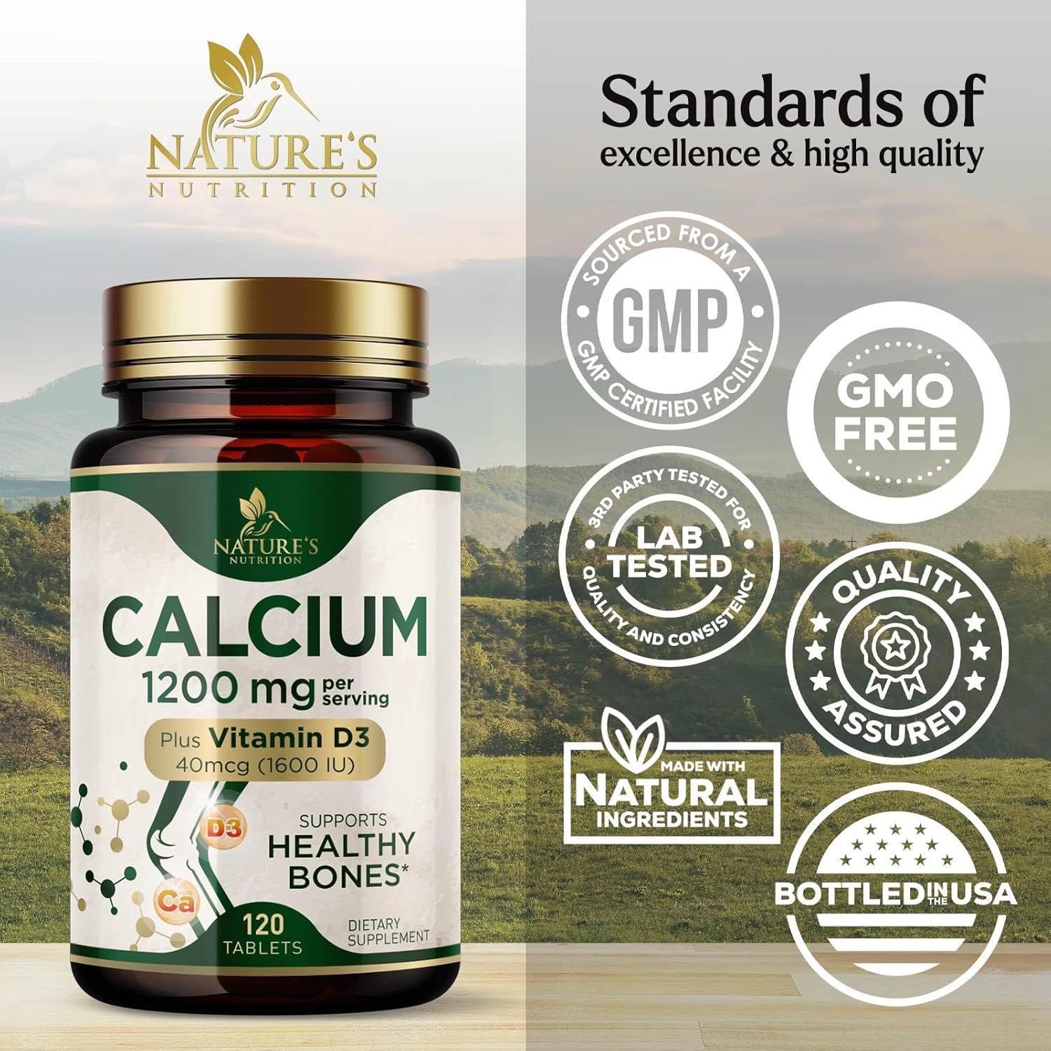 Calcio 1200 mg con vitamina D3, suplemento dietético para apoyo óseo y dental, suplementos de calcio para mujeres y hombres, carbonato de absorción