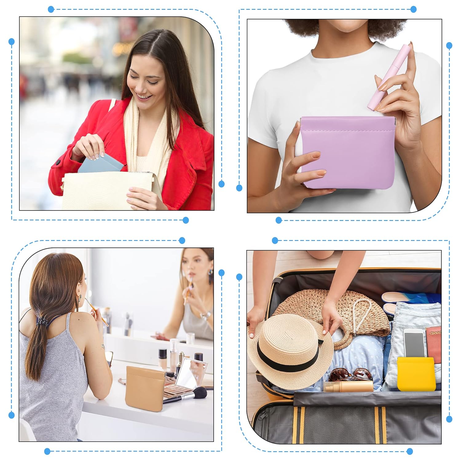 LUCKIPLUS Paquete de 7 bolsas de cosméticos de bolsillo, bolsas de maquillaje portátiles de viaje, pequeñas bolsas de maquillaje impermeables para