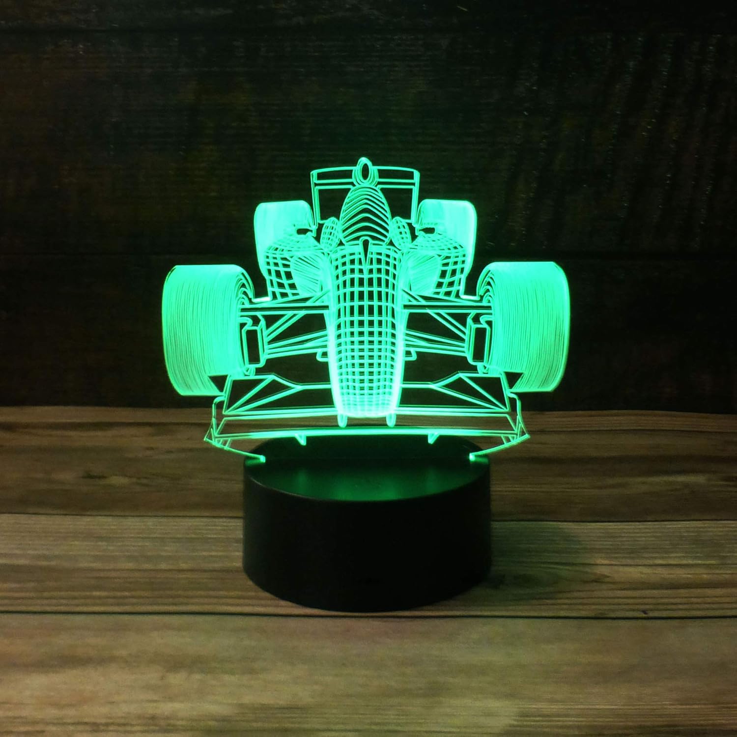 Luz de escritorio 3D de Fórmula 1 para auto de carreras, base de lámpara LED de 7 colores con USB o batería y control táctil, desvanecimiento