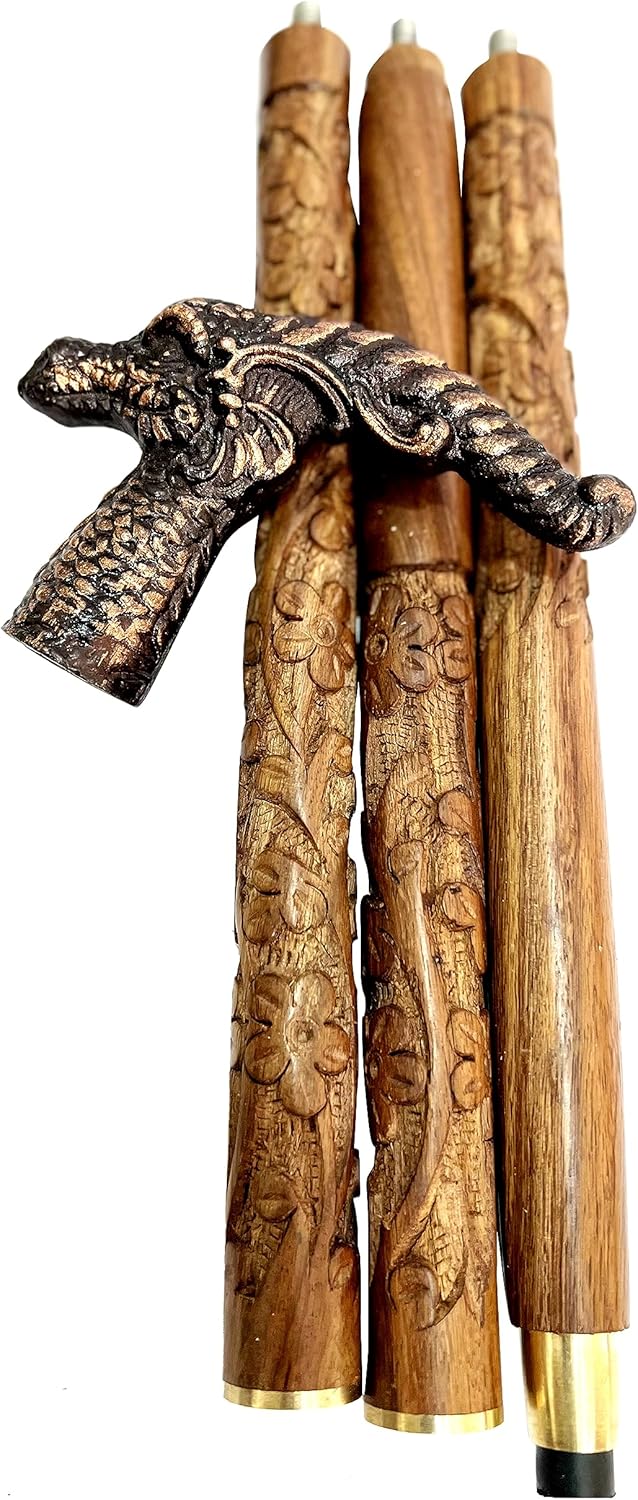 Bastón de latón antiguo con mango marrón dragón de latón macizo, bastón para caminar para ancianos, bastón náutico de madera unisex