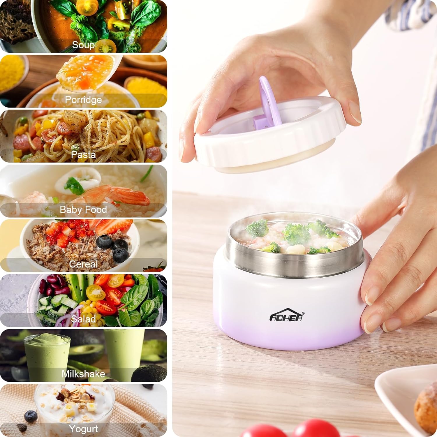 Termo de comida caliente para niños, tarro aislado de 8 onzas para alimentos que mantiene el almuerzo calientefrío durante horas, termo de sopa a