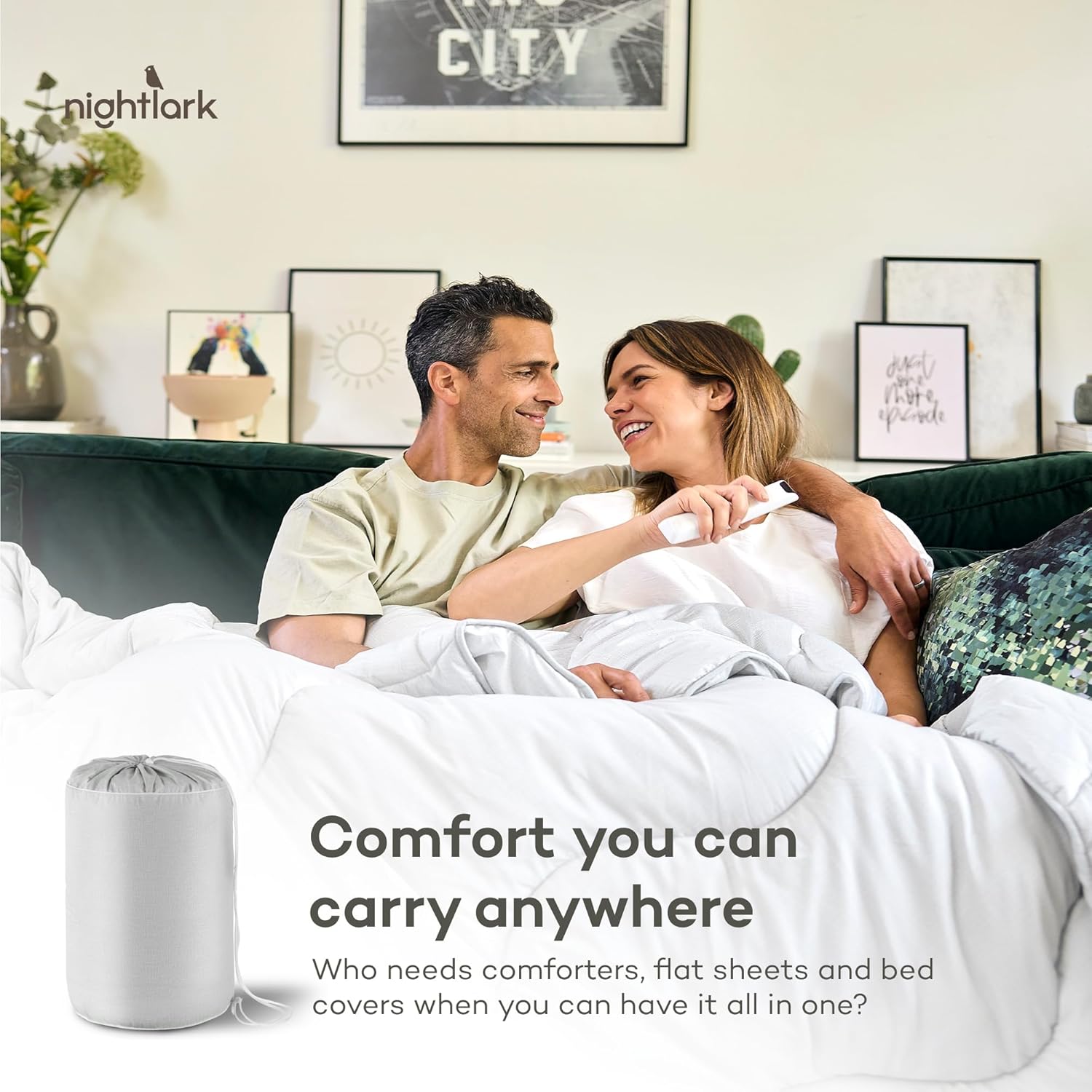 NIGHT LARK – Edredón de cama todo en uno – Alternativa al plumón – Todas las estaciones – Colección de lino – Edredón cálido y ligero – Lavable a