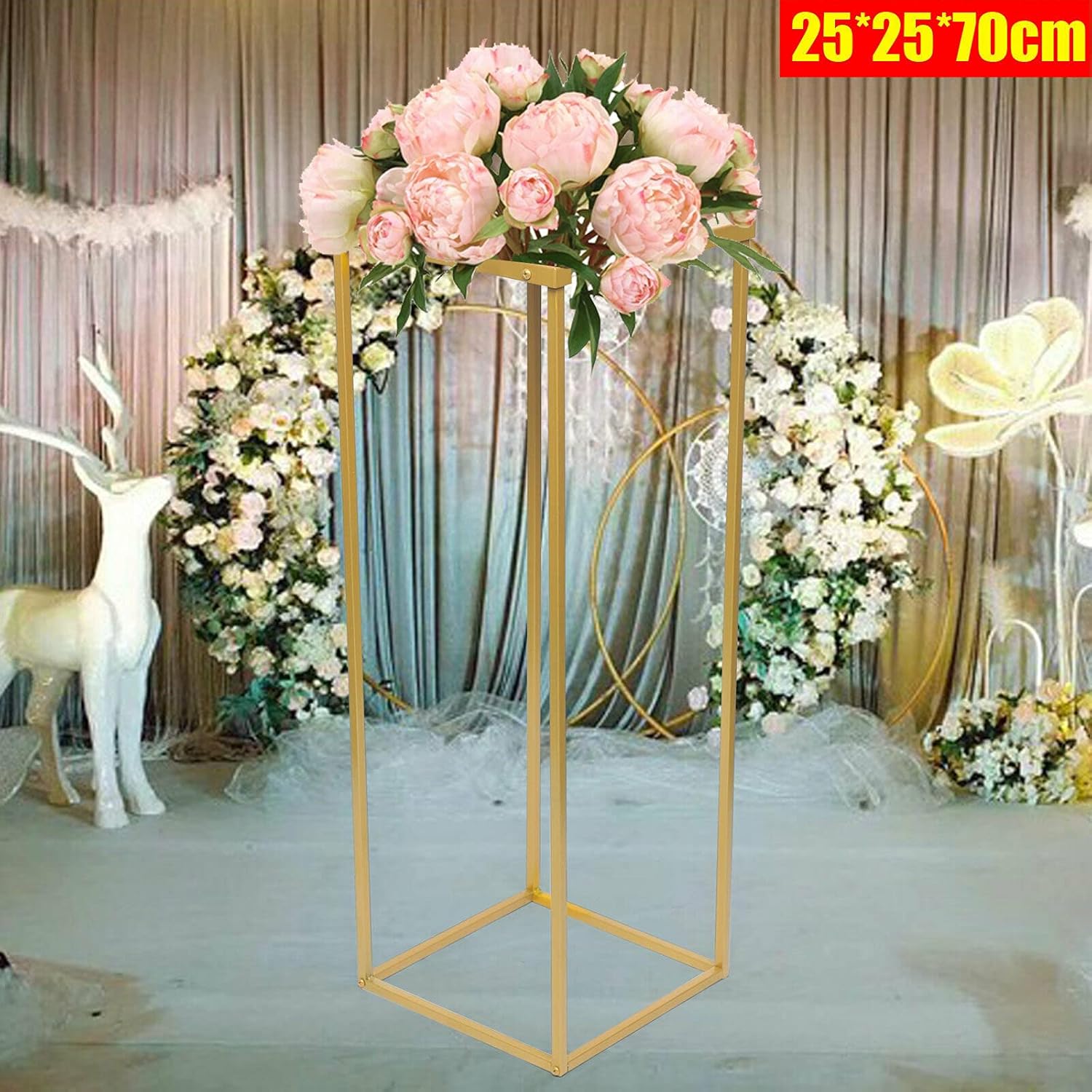 Columna de jarrón dorado para boda, soporte de metal para flores, soporte geométrico de columna para boda, fiesta, cena, centro de mesa, jarrones de