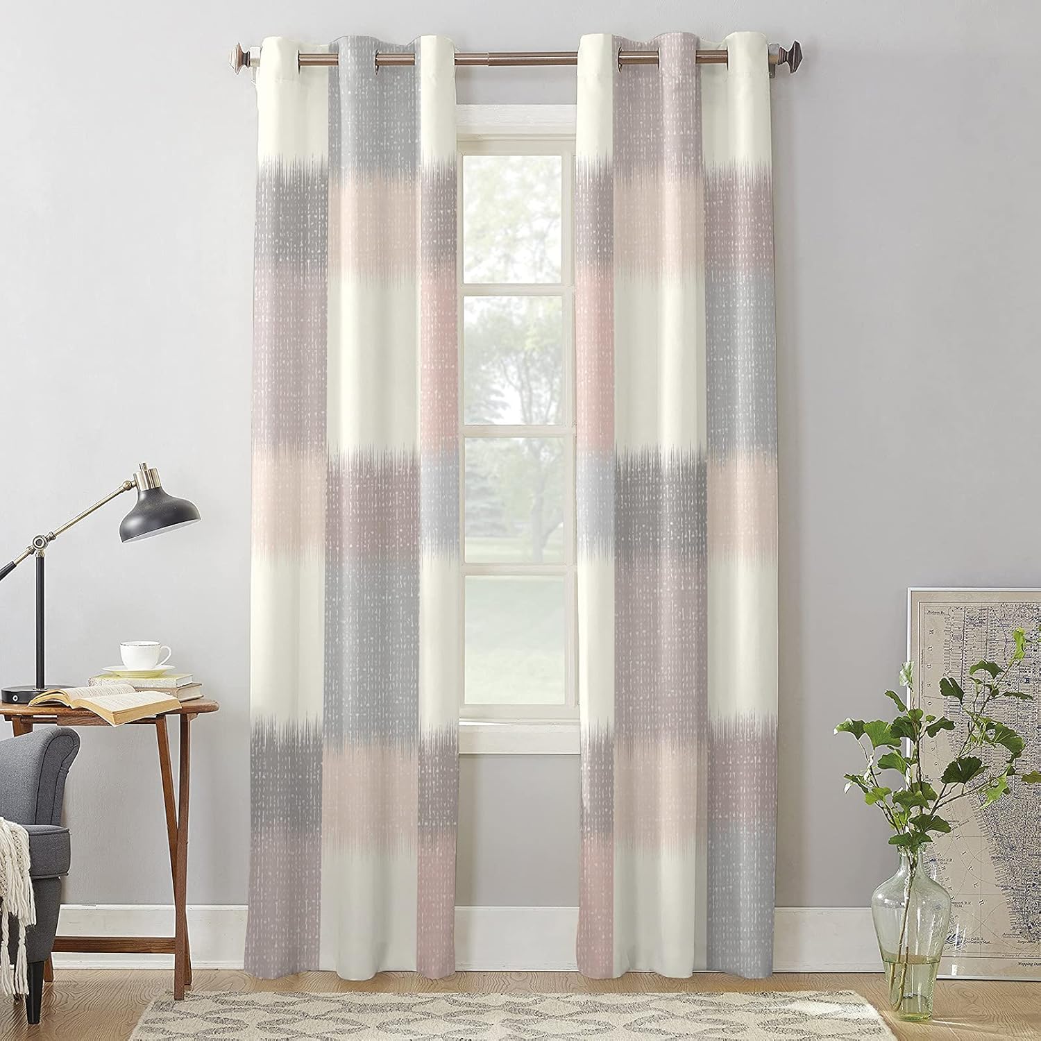 Libaoge Curtains Panels for Kitchen Modern Abstract Geometric Pink Window Curtains Light Filtering Grommet Top Drapes for Bedroom Closet-Set of 2