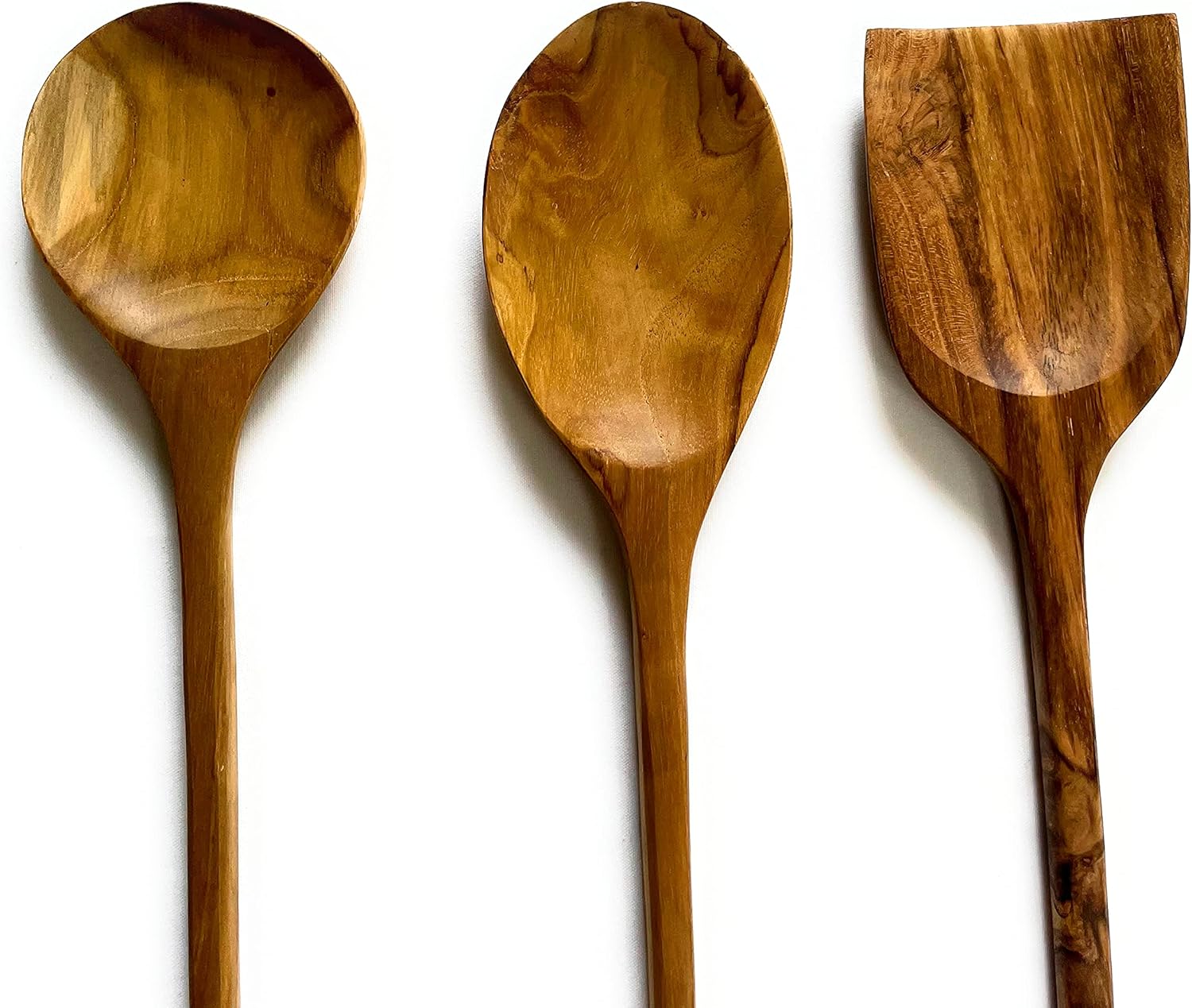 Juego de 3 utensilios de cocina de madera de teca de 14 pulgadas (dos cucharas y una espátula)