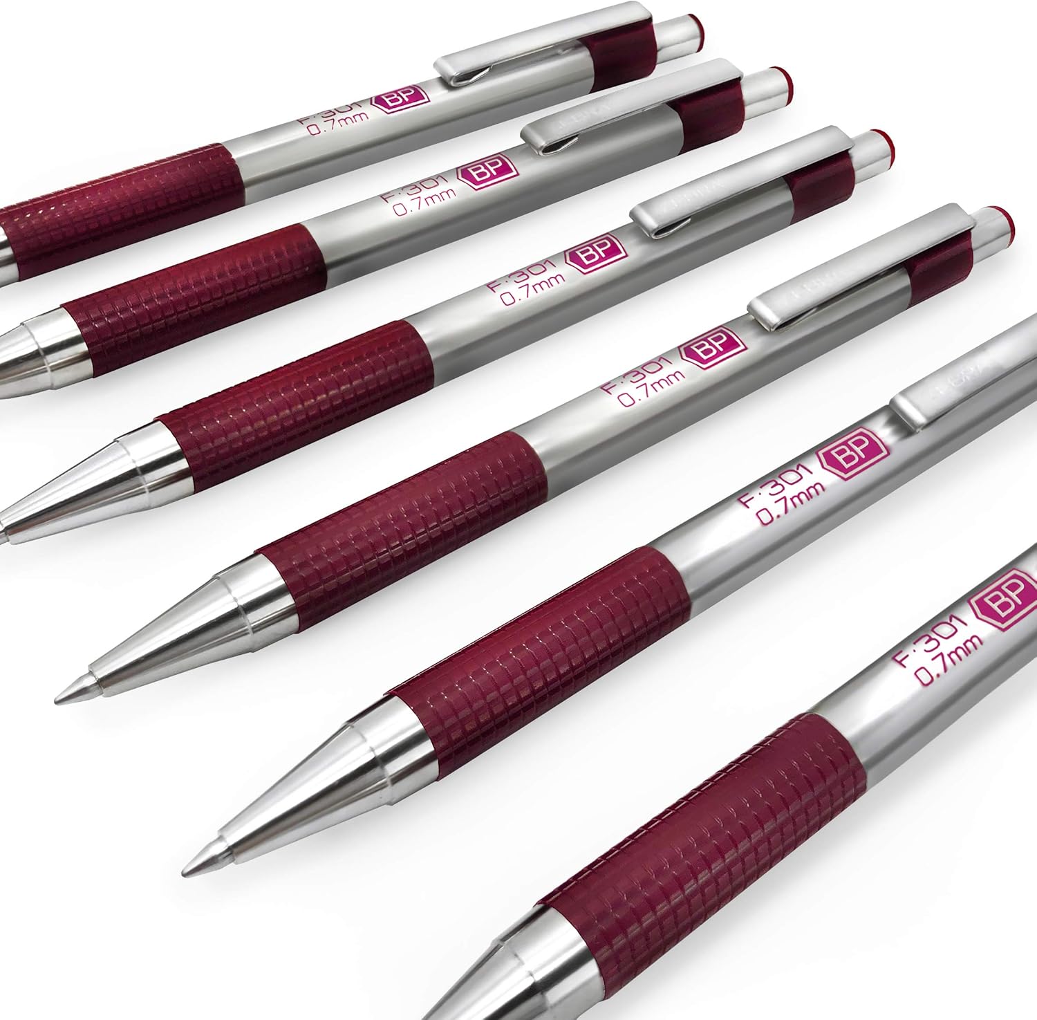 Zebra F-301 – Bolígrafo retráctil de acero inoxidable, 0.028 in, mediano, tinta azul, barril granate, paquete de 12