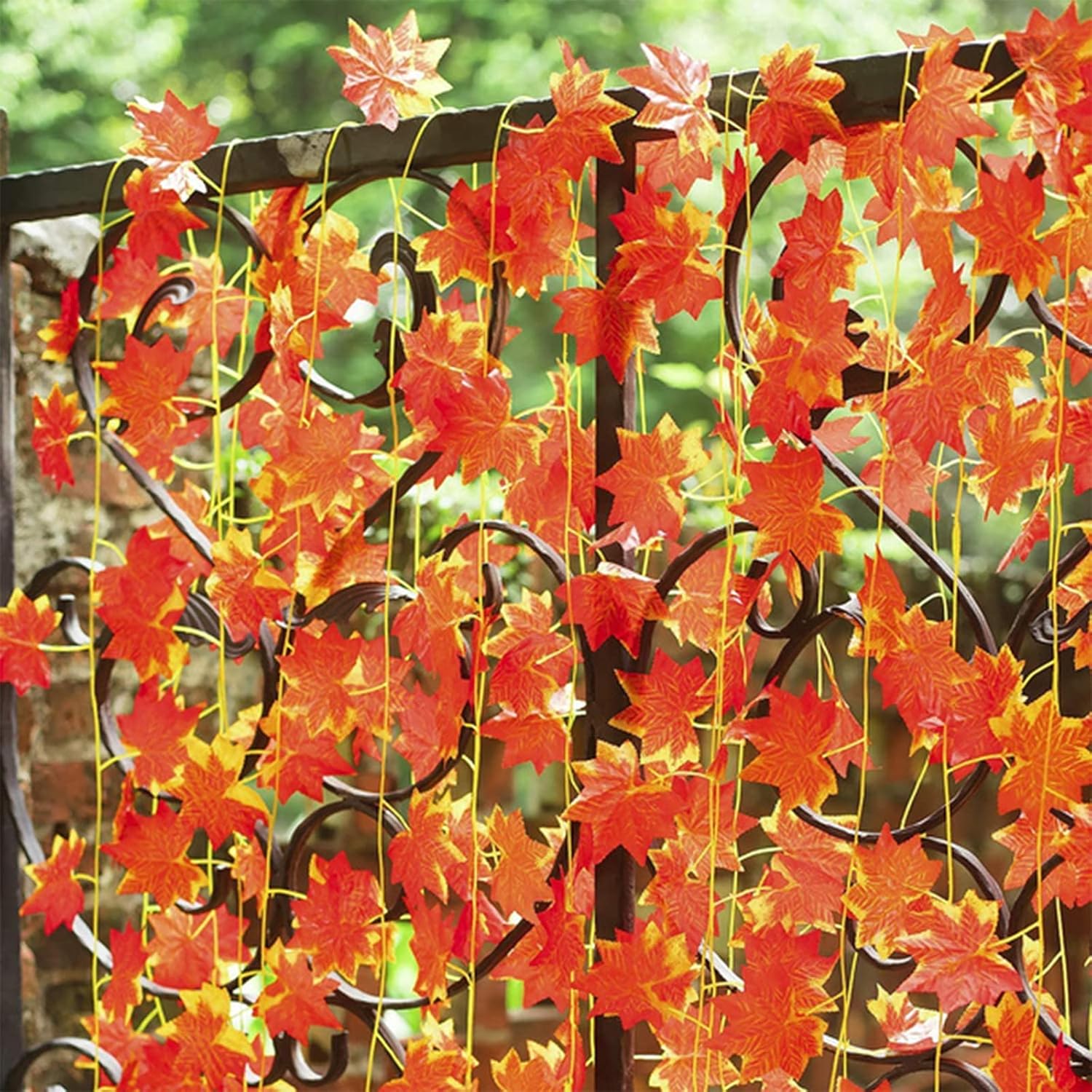 joyhalo Paquete de 24 guirnaldas de hojas de otoño para colgar al aire libre, hojas de arce artificiales para otoño, Acción de Gracias, decoración