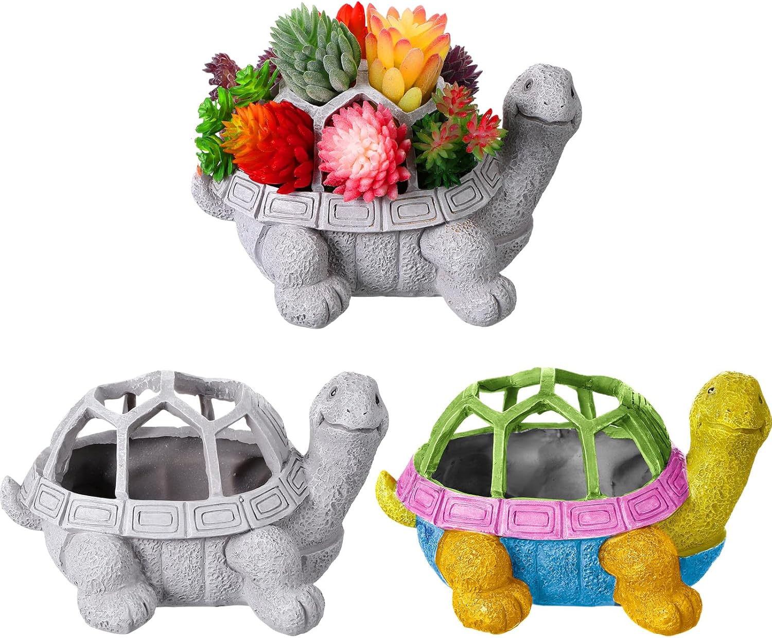 2 macetas de tortuga para suculentas, bonitas macetas con orificio de drenaje para interiores y exteriores, macetas de cactus para el hogar,