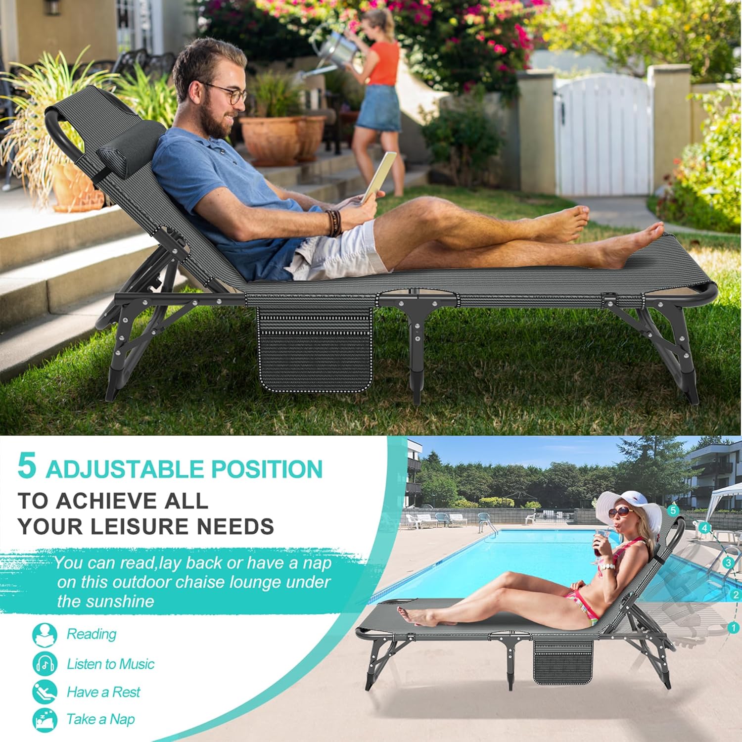 ABORON Paquete de 2 catres plegables de camping para adultos, cama resistente 3 en 1 para dormir de invitados, ajustable de doble capa 1200D con