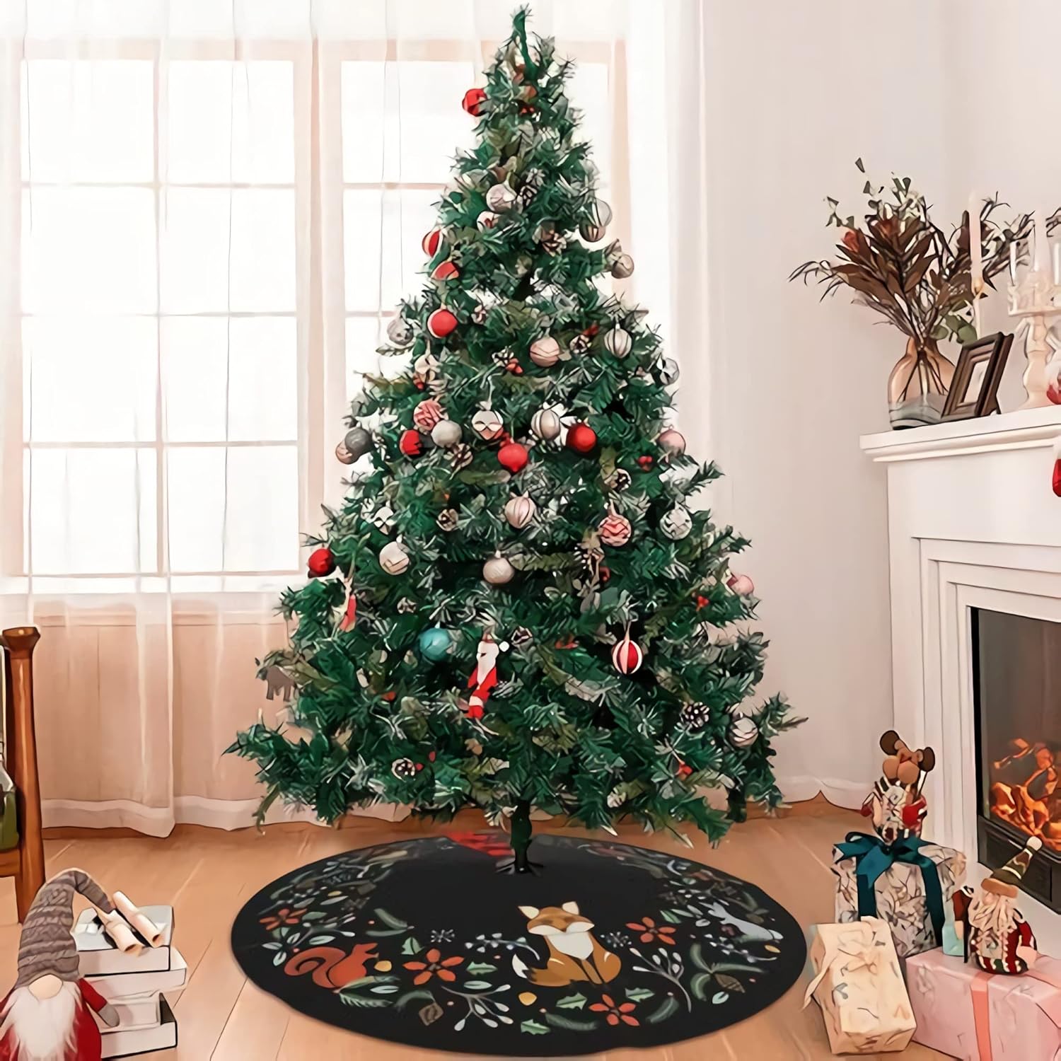 Falda de árbol de Navidad, corona de bosque de 30 pulgadas, falda de árbol de Navidad, tapete de árbol de Papá Noel, festivo, fiesta, hogar, Año