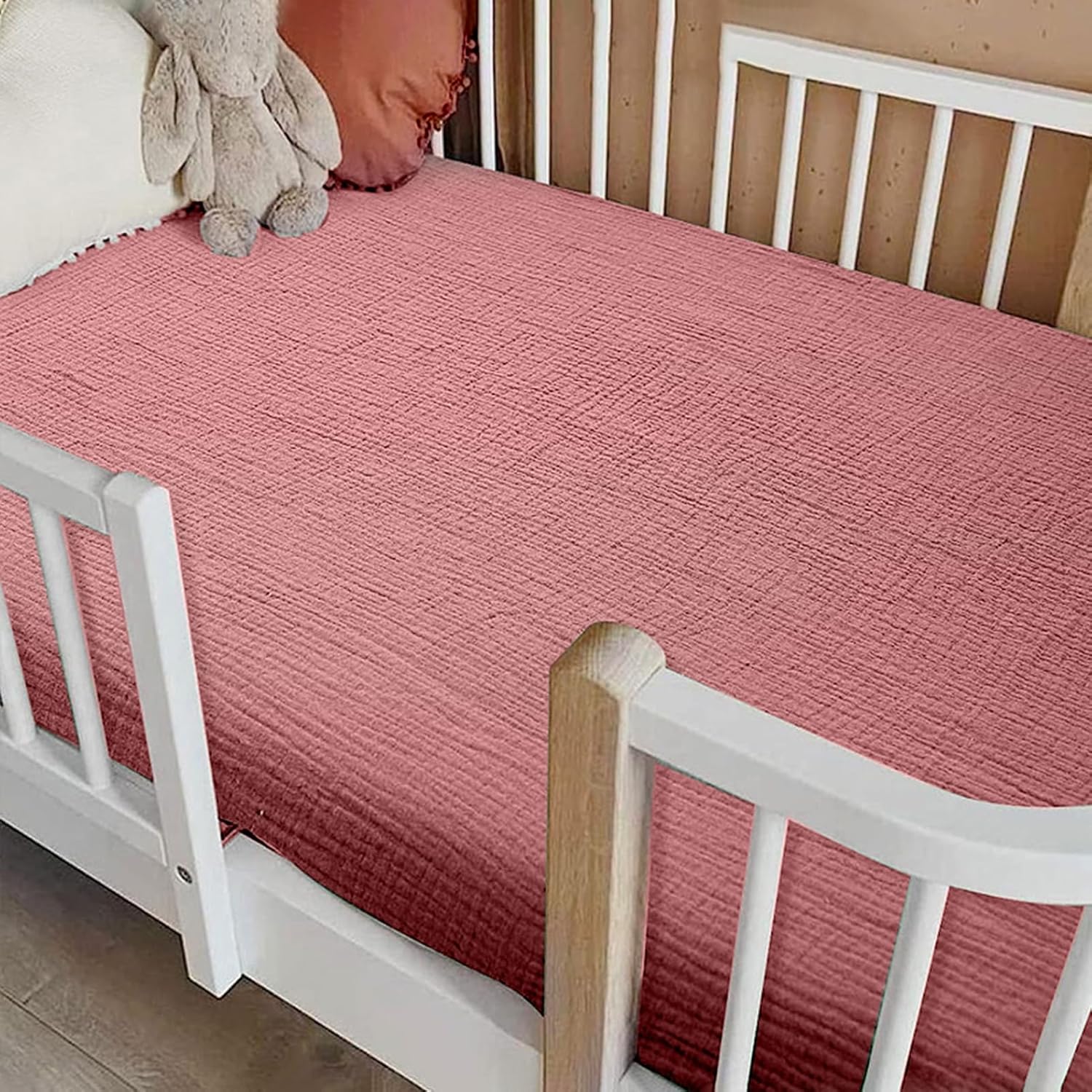 Sábanas de cuna de algodón, sábana bajera para cuna, cómoda funda de cama de algodón, suave y suave, color rojo azufaifo