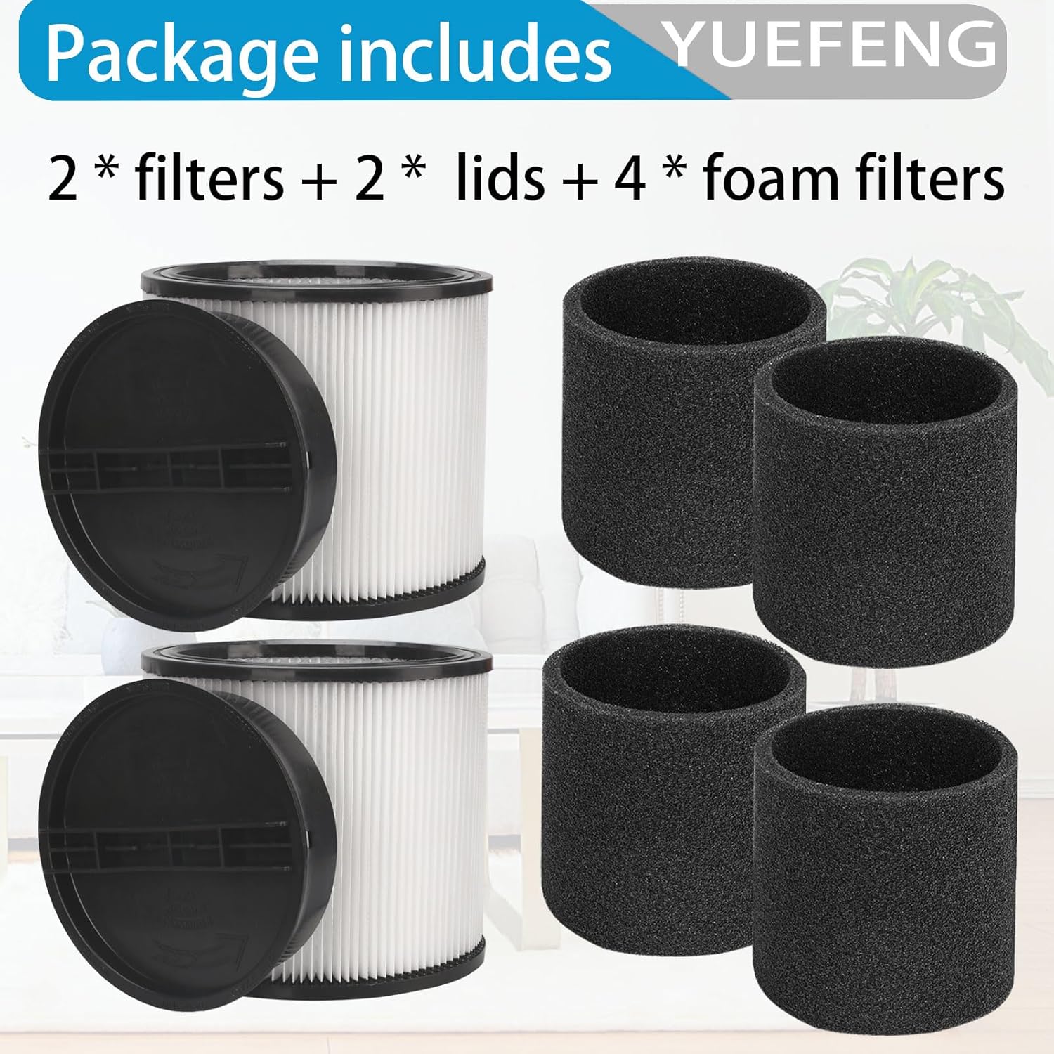 YUEFENG Filtro compatible con Shop-Vac 90350 90304 90333 Reemplazo se adapta a la mayoría de aspiradoras húmedassecas de 5 galones y más (2+2+4)