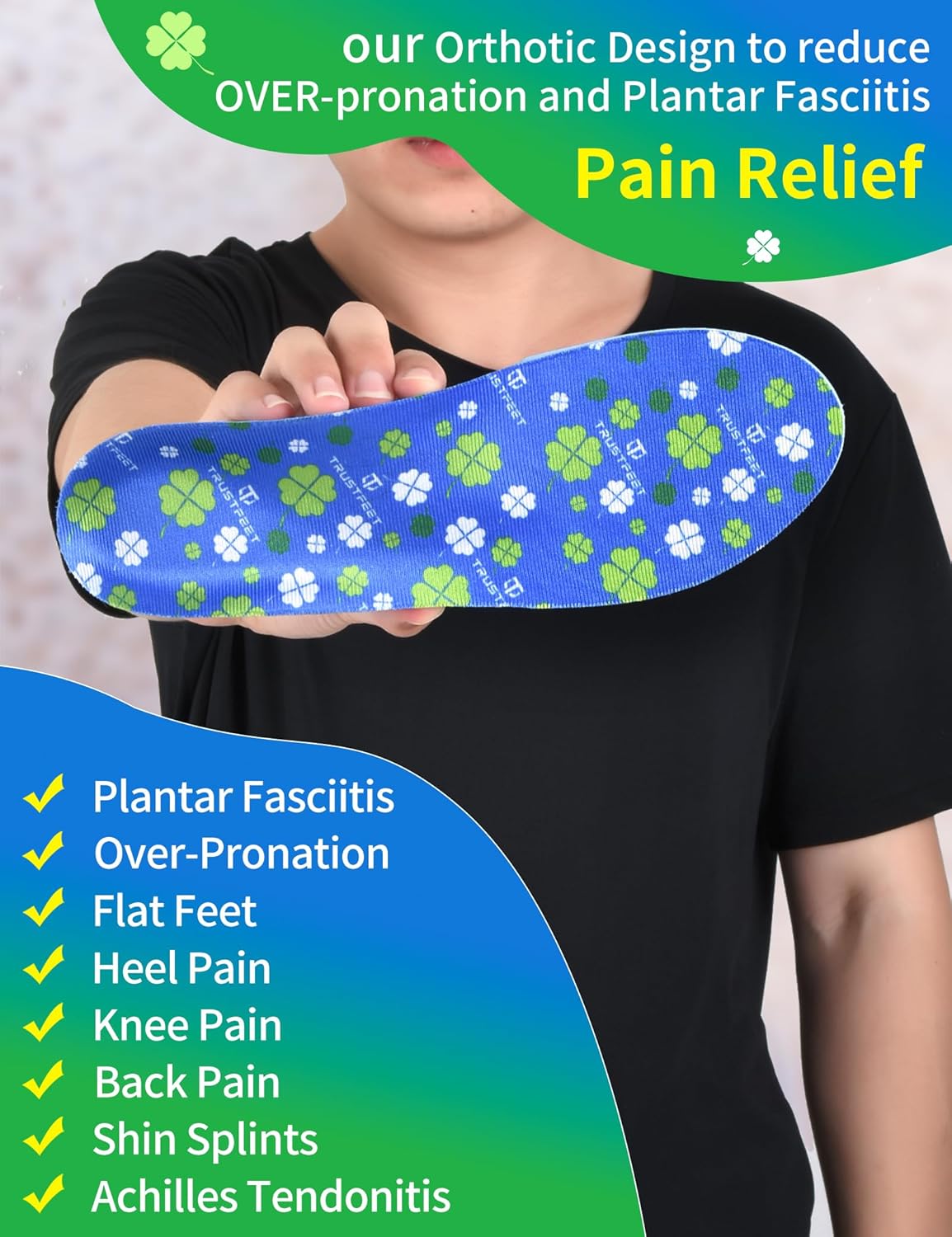 Plantillas ortopédicas de sobrepronación, insertos de soporte de arco para fascitis plantar para aliviar el dolor de pies, plantillas delgadas para