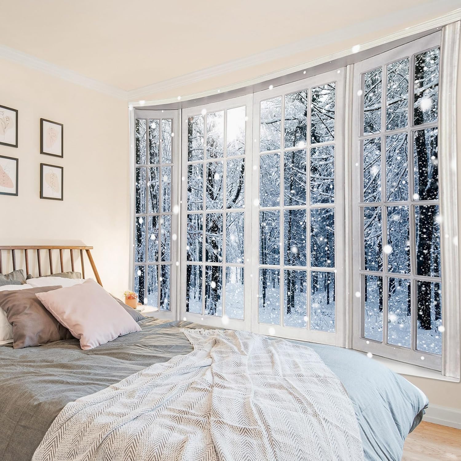 HVEST Tapiz de invierno para colgar en la pared, bosque de pinos nevados, tapiz para ventana exterior, tapiz para dormitorio, nieve blanca de