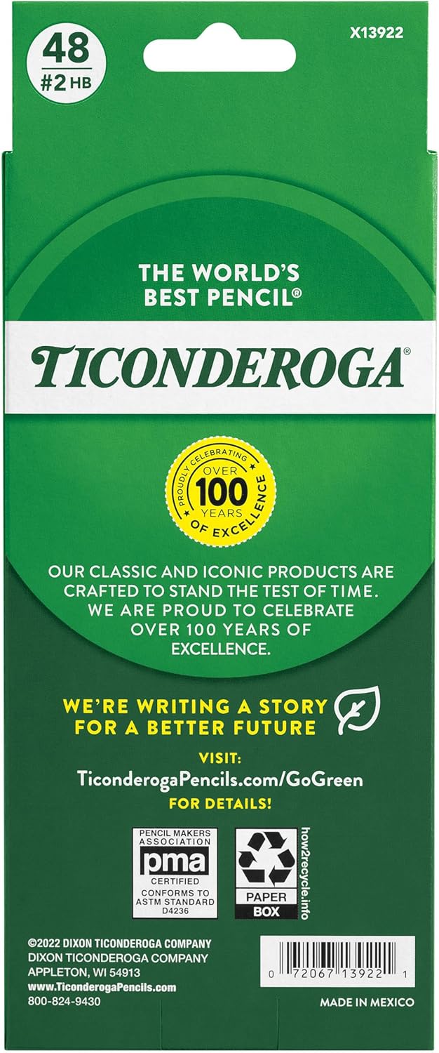 TICONDEROGA Lápices de madera, sin afilar, 2 HB suaves, amarillo, 48 unidades, 6 paquetes, 288 lápices en total
