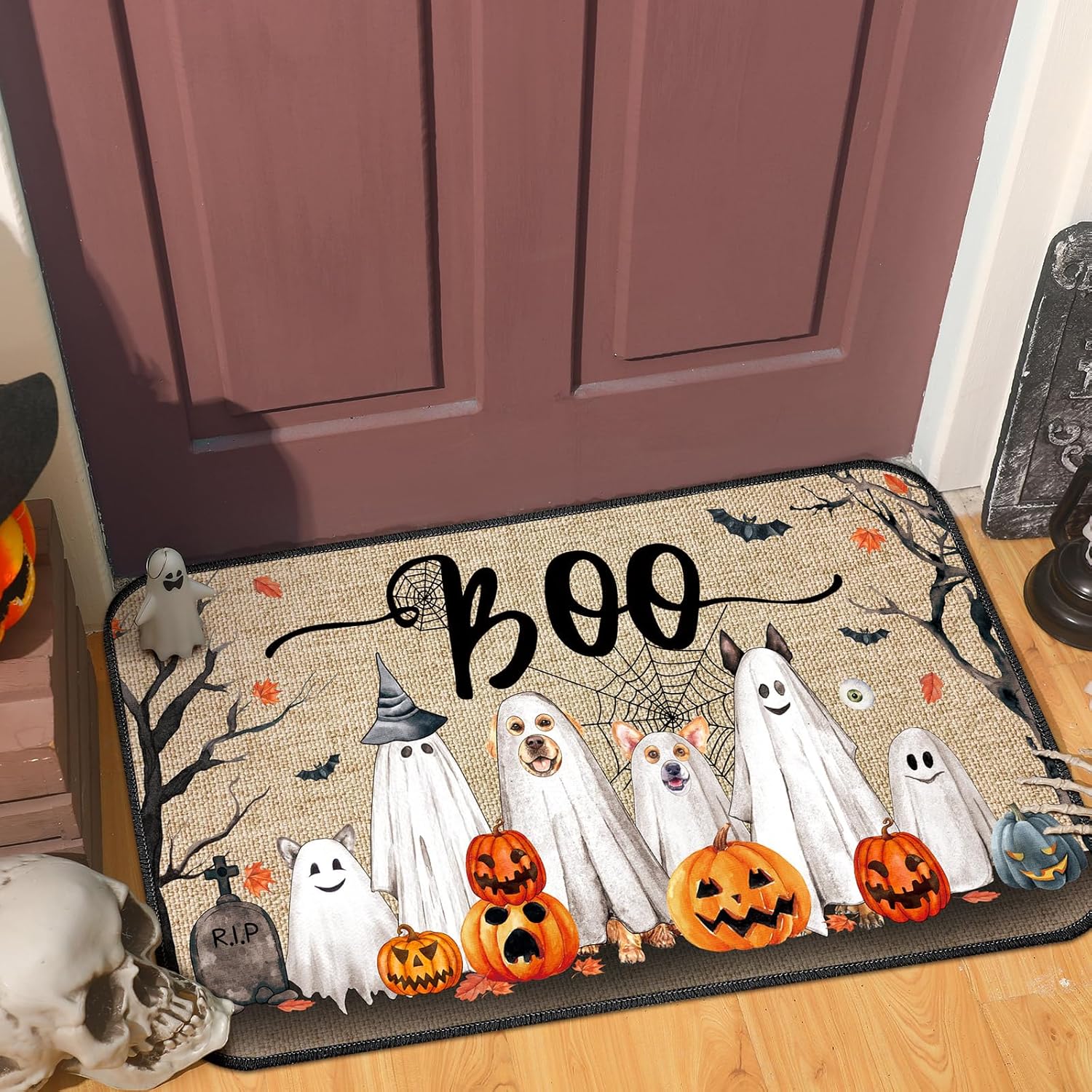 Ceenna Tapete de Halloween para puerta de Halloween, tapete espeluznante para puerta delantera, hogar, cocina, decoración interior y exterior, 15.7