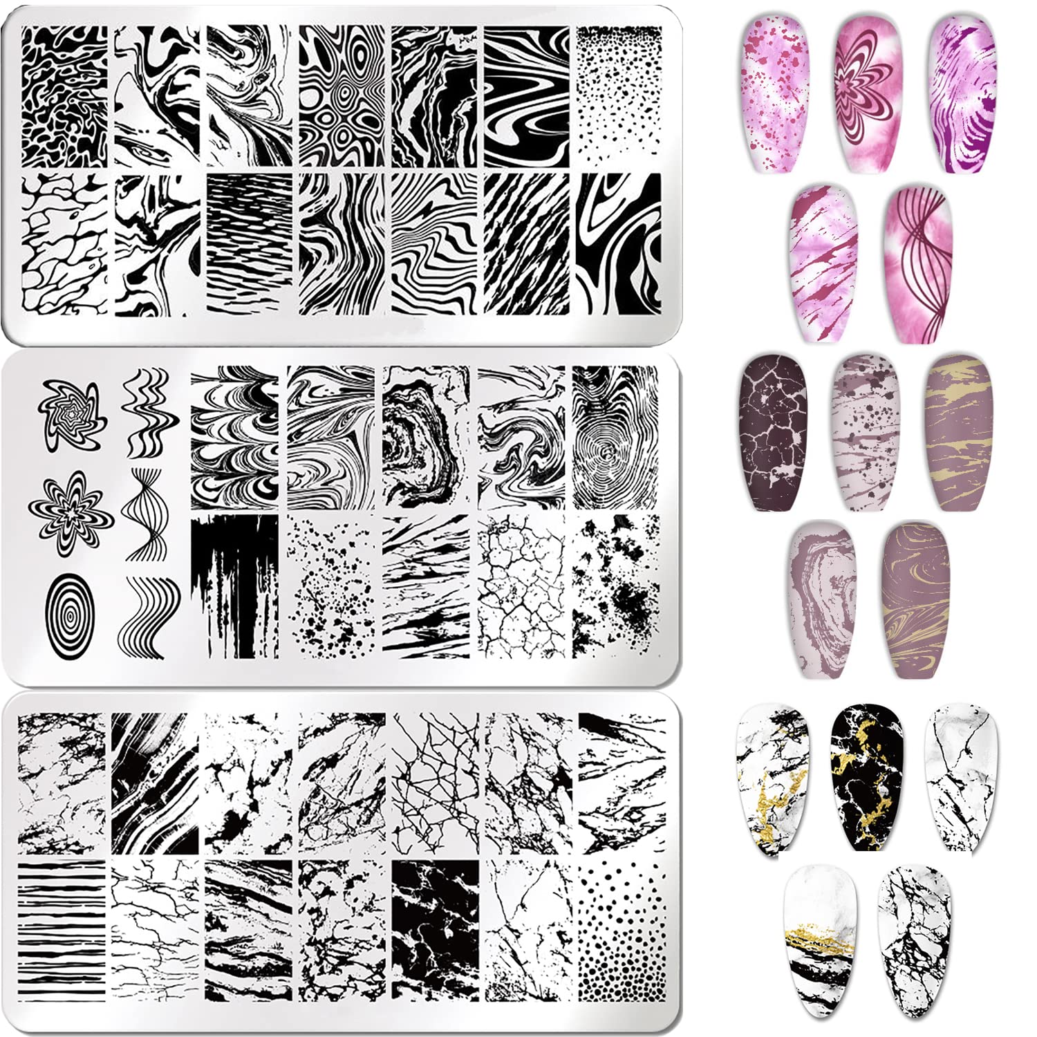3 unids placas de estampado de uñas de mármol francés a rayas de arte de uñas plantilla de estampado de mármol de acero inoxidable diseño de uñas
