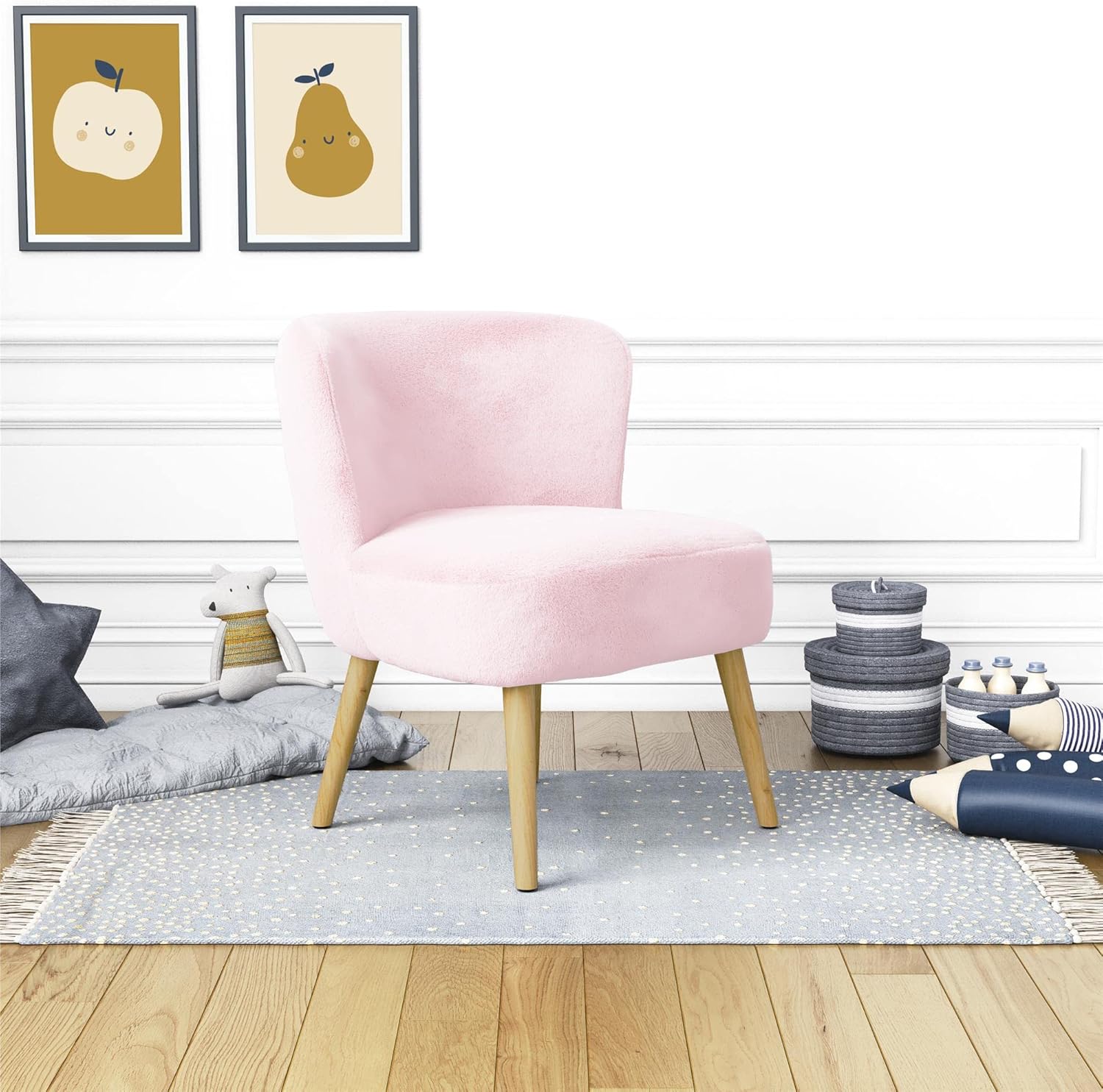 DHP Easton – Silla decorativa de piel sintética para niños con patas de madera natural, color rosa