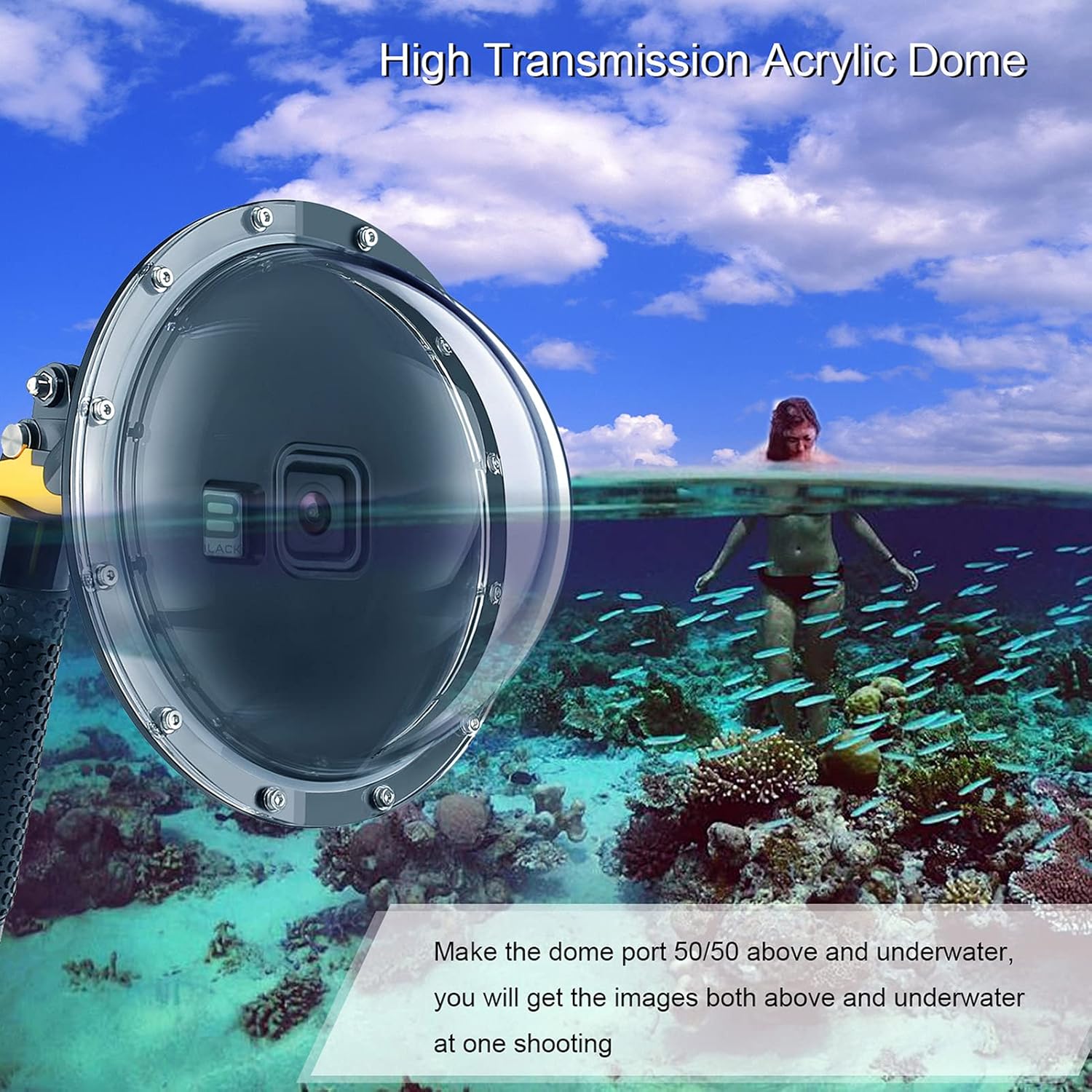 YALLSAME Cúpula para GoPro 8 Funda impermeable con ventana de pantalla frontal, agarre de mano flotante, gatillo de buceo subacuático, esnórquel,