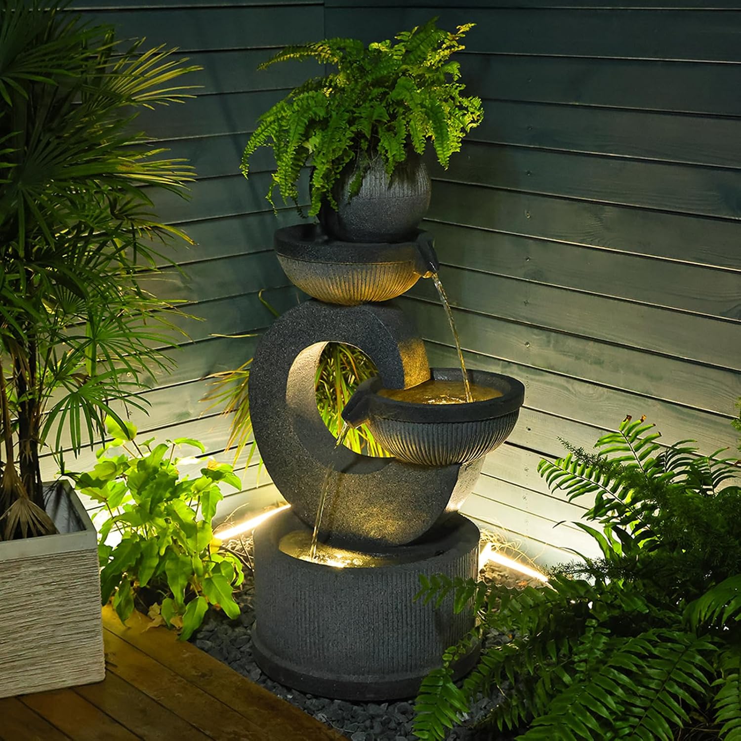 Fuente de agua para exteriores, cuencos de 3 niveles, fuente independiente para jardín, 35 pulgadas de alto para patio, porche, patio