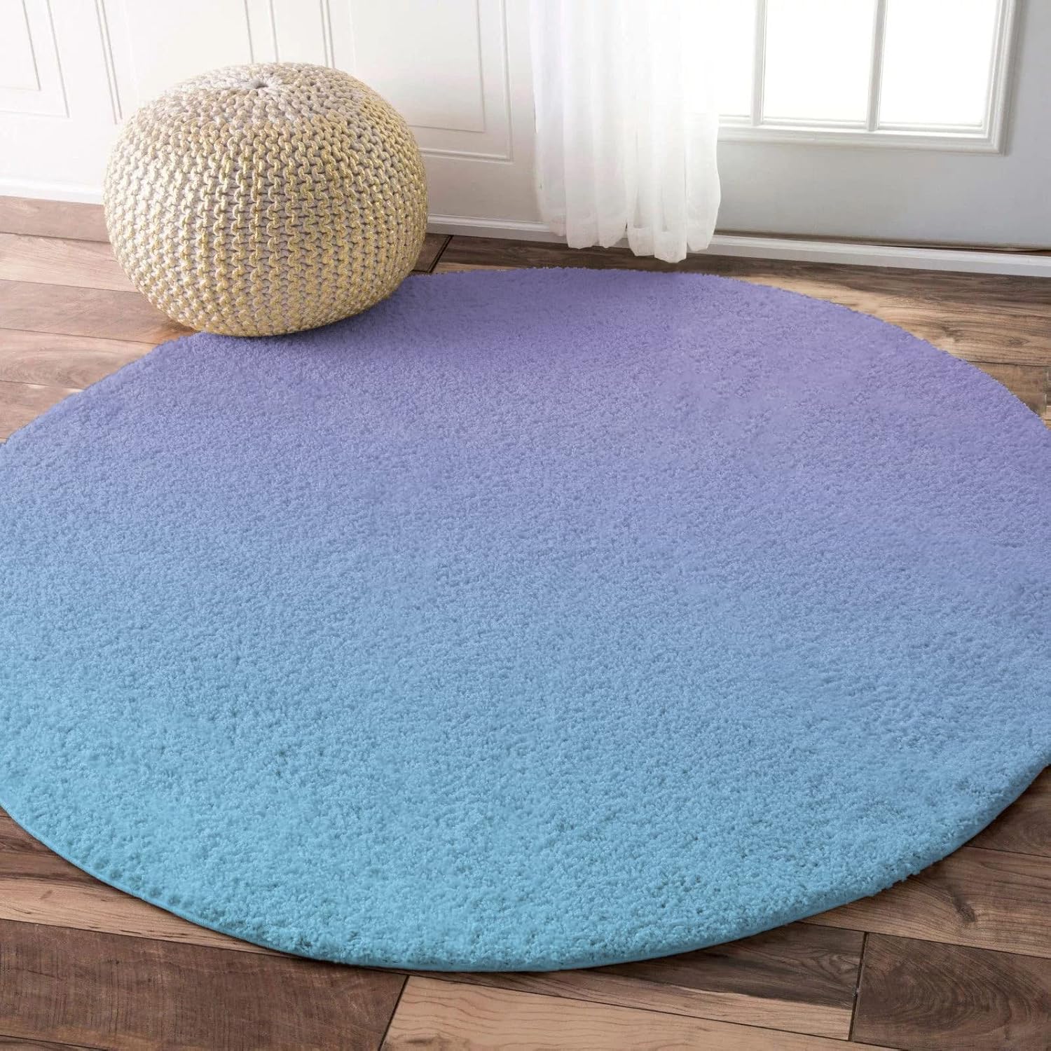 Alfombra redonda de sirena degradada, color morado, turquesa, alfombra redonda de sirena esponjosa, alfombra suave de arte moderno, antideslizante,