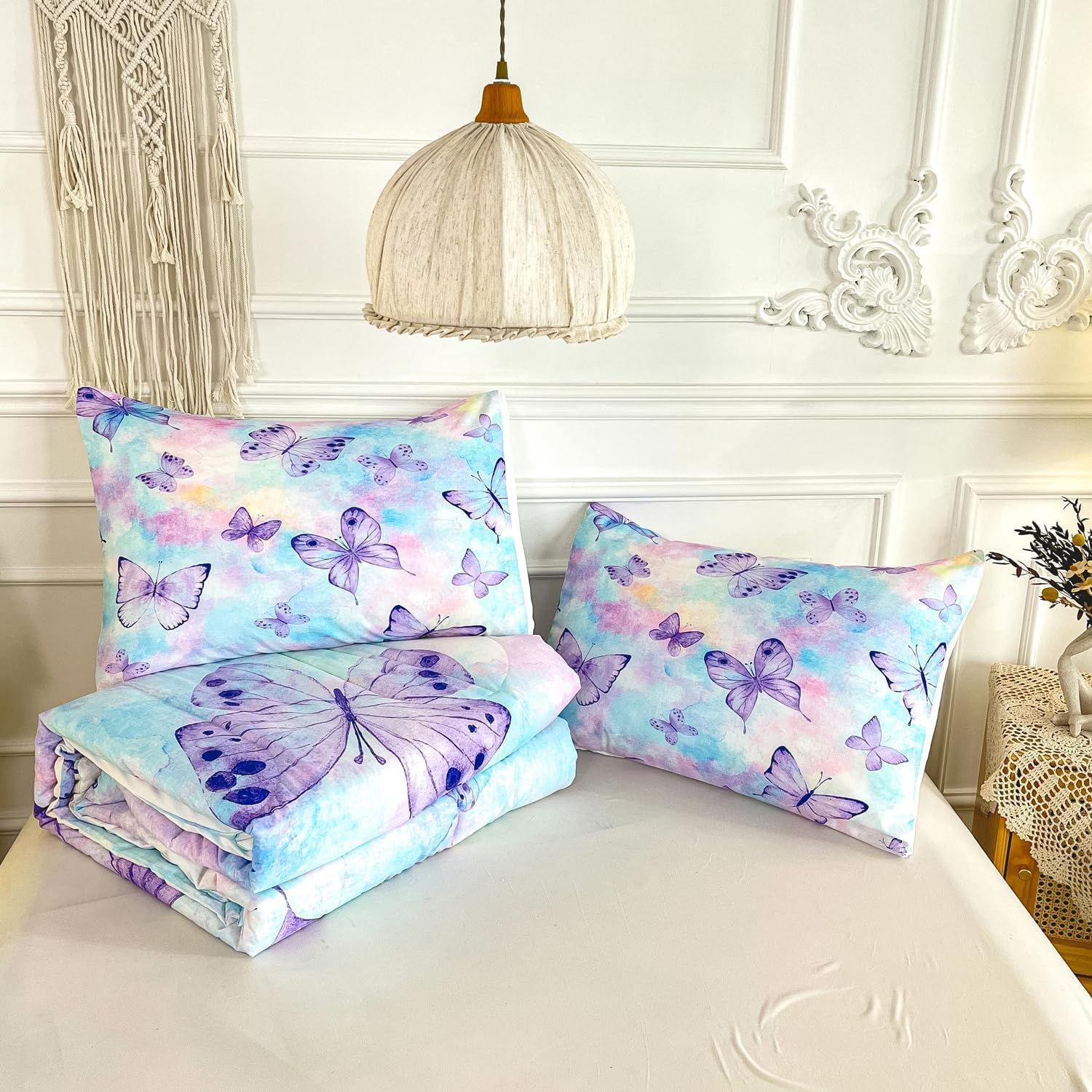 CVHOUSE Juego de edredón de mariposa tamaño King para niñas y mujeres, juego de ropa de cama de mariposa, juego de cama de mariposas, juego de