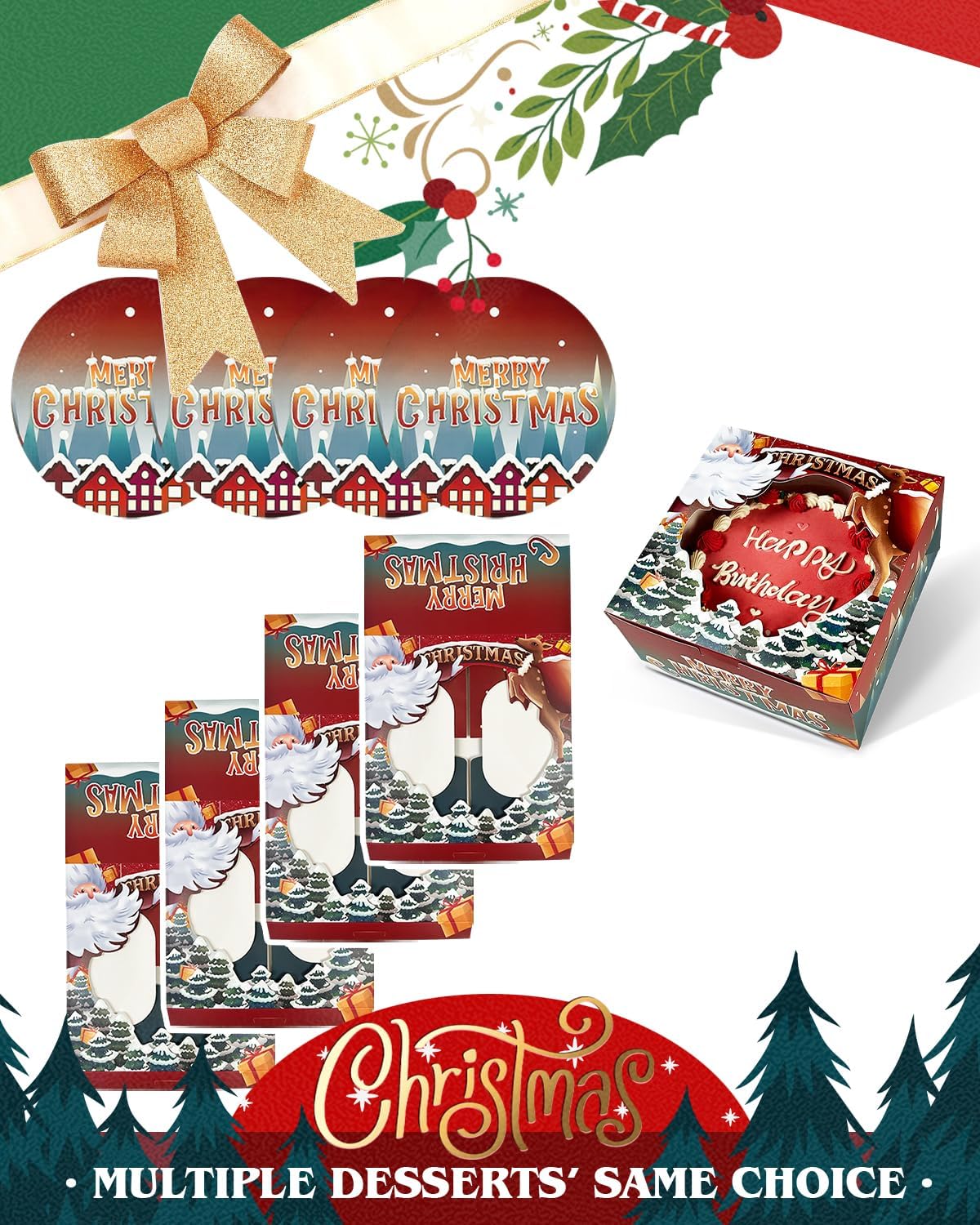qiqee Cajas de pastel de Navidad de 10 x 10 x 5 pulgadas, caja de panadería con ventana, 12 paquetes de cajas de pastelería para Navidad