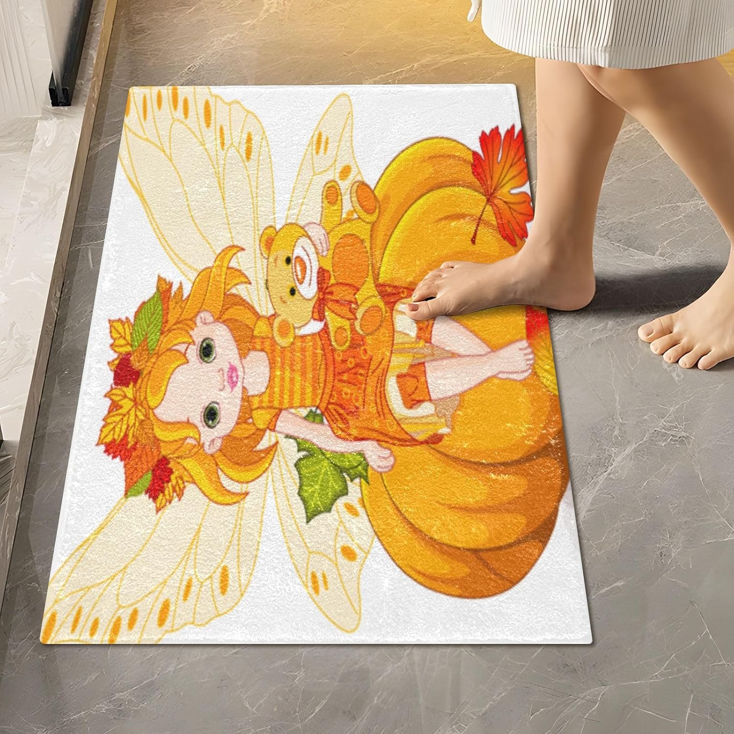 Bathroom Rugs Sets 2 Piece 24×16+24×20 Inch,Soft U-Shaped Contour Toilet Rug Autumn Pumpkin Fairy Non-Slip Absorbent Bath Floor Mat Carpet Set Water