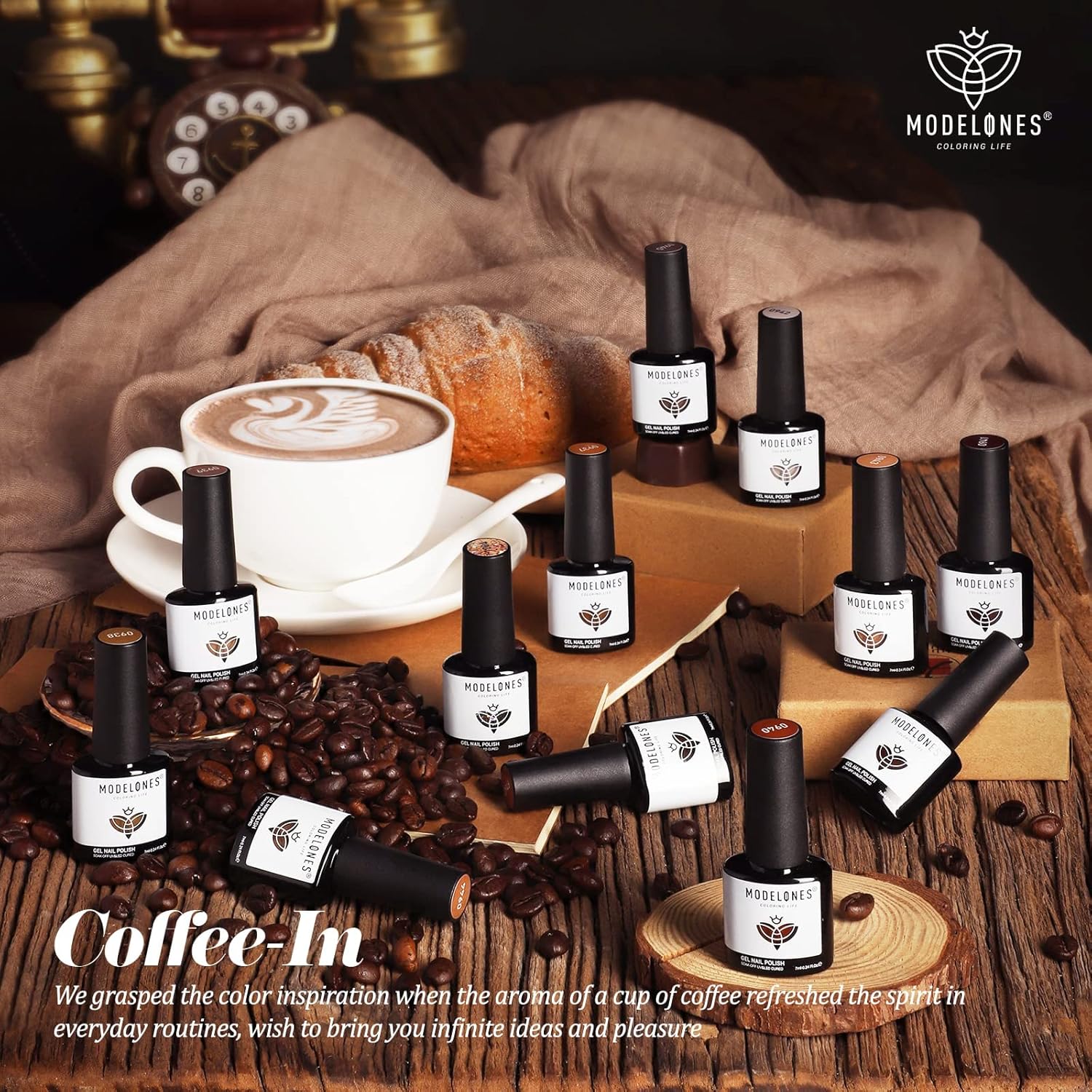 Modelones – Juego de esmaltes para uñas en gel para hacer arte en uñas kit otoñal e invernal de esmaltes en gel en color marrón nude, 12 unidades de