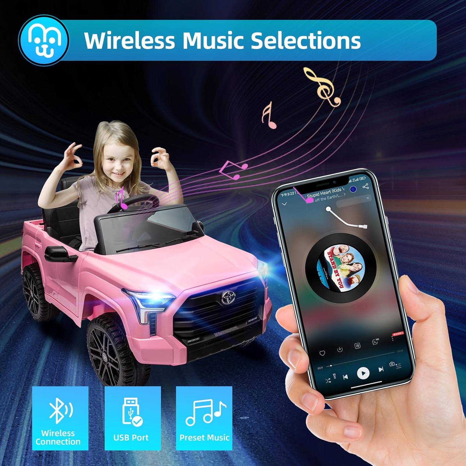 Toyota Tundra – Auto eléctrico con licencia para niños, batería de 12 V, 7 Ah, auto eléctrico para niños, camión, maletero, control remoto,