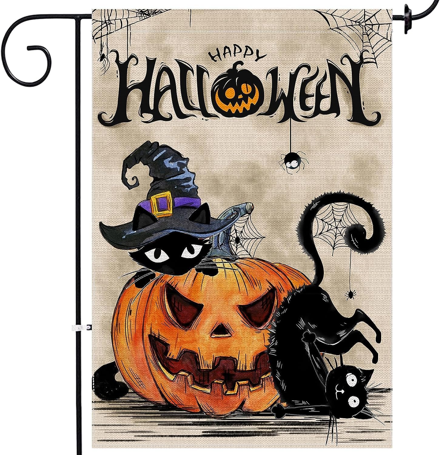 Bandera de jardín de calabaza fantasma de bienvenida de Halloween, 12 x 18 pulgadas, diseño de gato boo, luna, murciélago, hogar, exterior, patio,