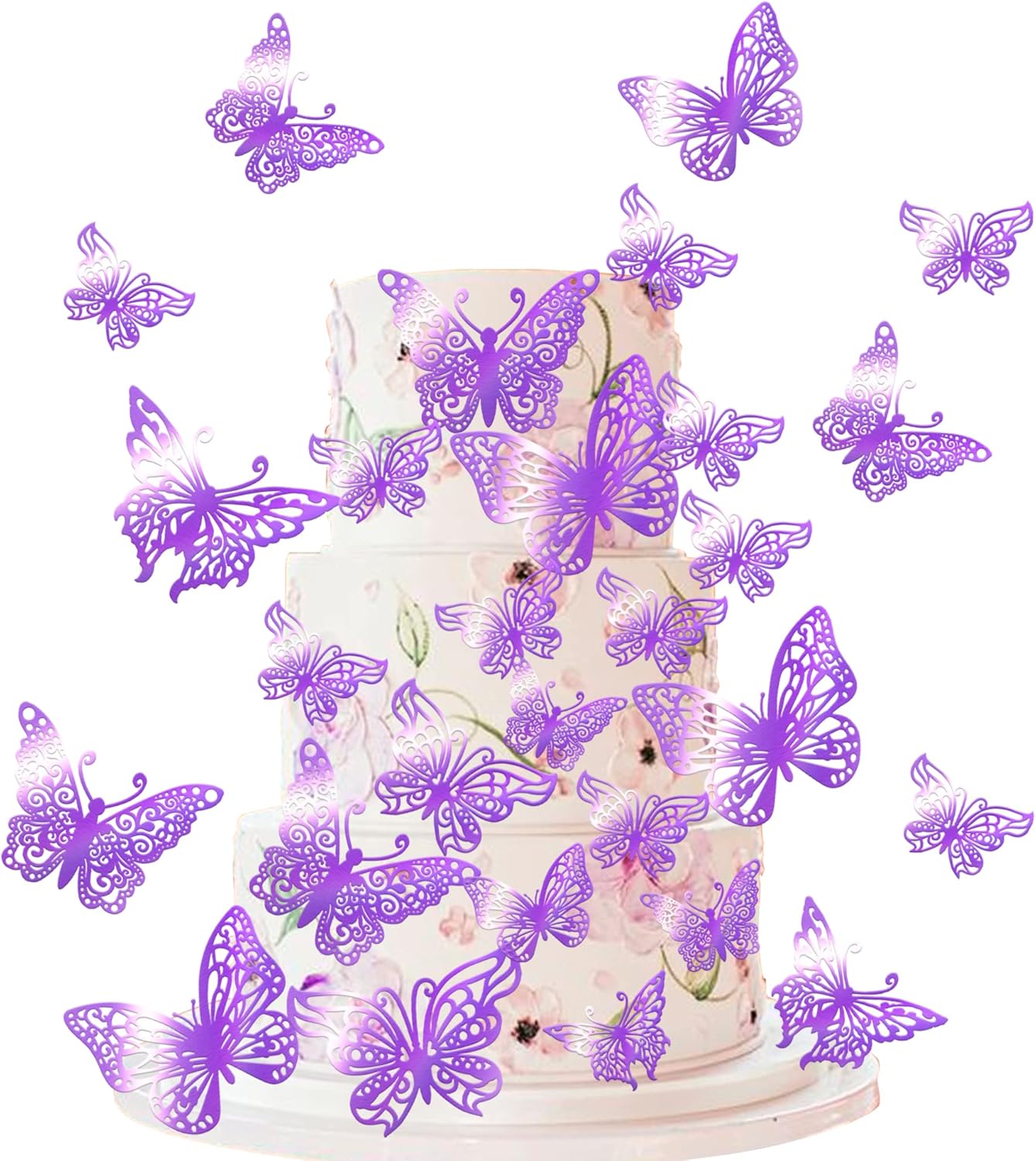 Paquete de 40 adornos de mariposa 3D para tartas de estilos mixtos de mariposas huecas para bodas, baby shower, niños y niñas, fiesta de cumpleaños,