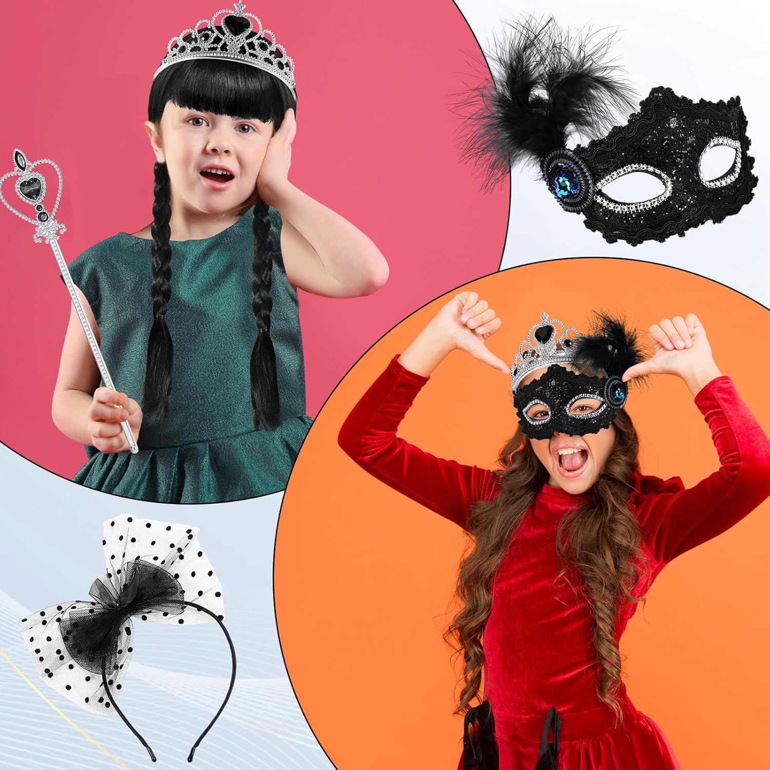 Yuxung Disfraz de peluca negra para niñas, disfraces de Halloween para niños y niñas, conjunto de accesorios de disfraz negro para niños (elegante)