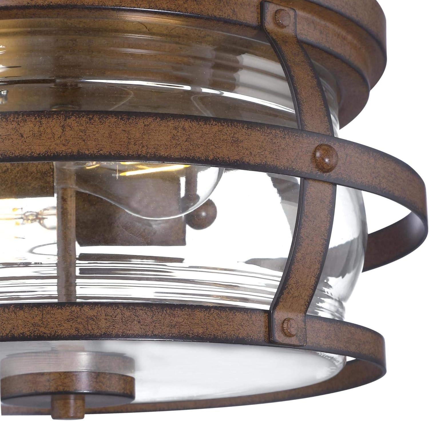 Westinghouse Lighting 6112600 Weatherby – Lámpara de techo empotrada con dos luces para exteriores, 14 pulgadas, acabado de madera de granero,