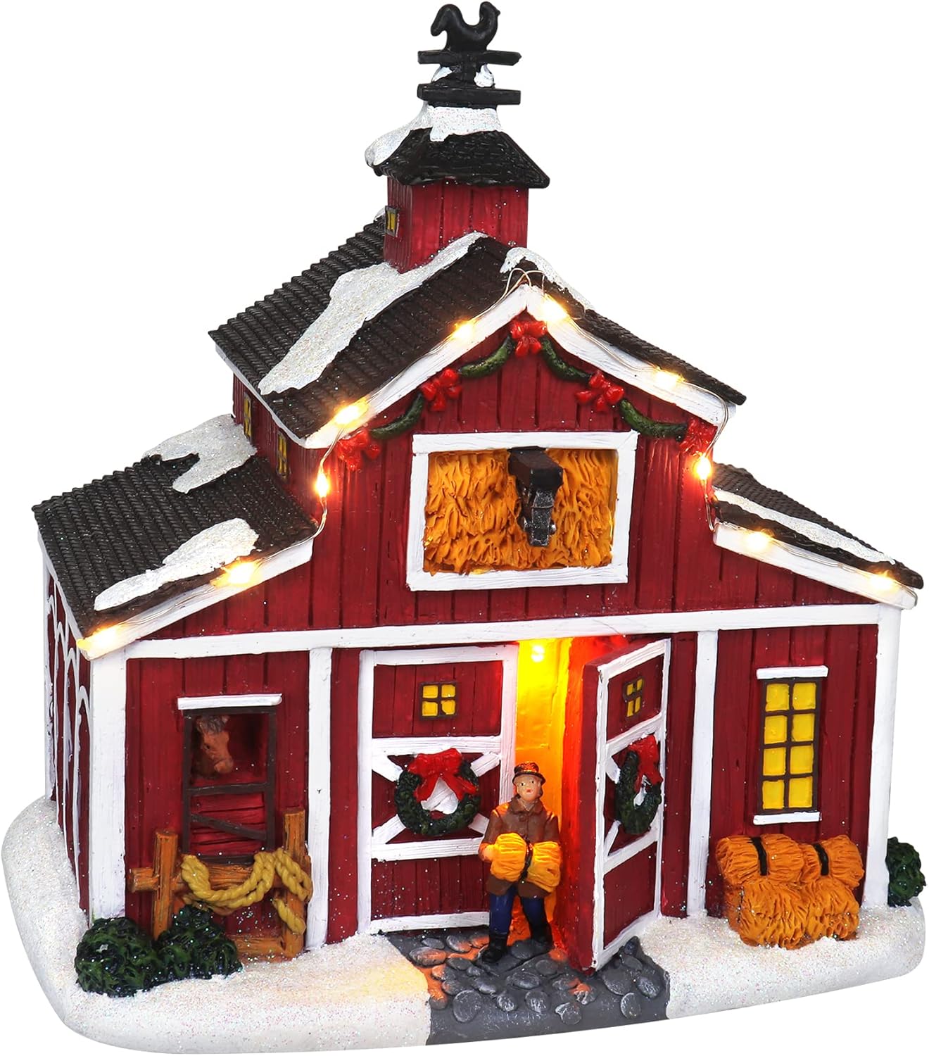 Christmas Village Farm Country Barn  Edificio coleccionable de aldea de nieve musical iluminada  Casas de pueblo de Navidad  Complemento perfecto