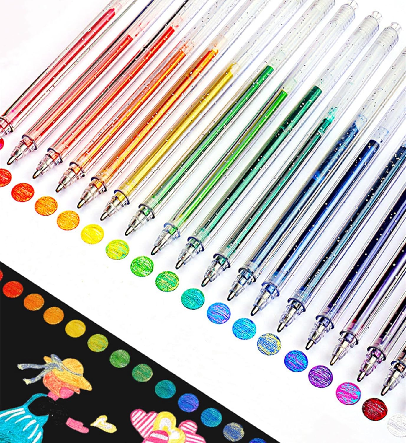 mayace Bolígrafos de gel con purpurina, 18 bolígrafos de gel para libros de colorear para adultos, rotuladores de gel con purpurina para escribir,