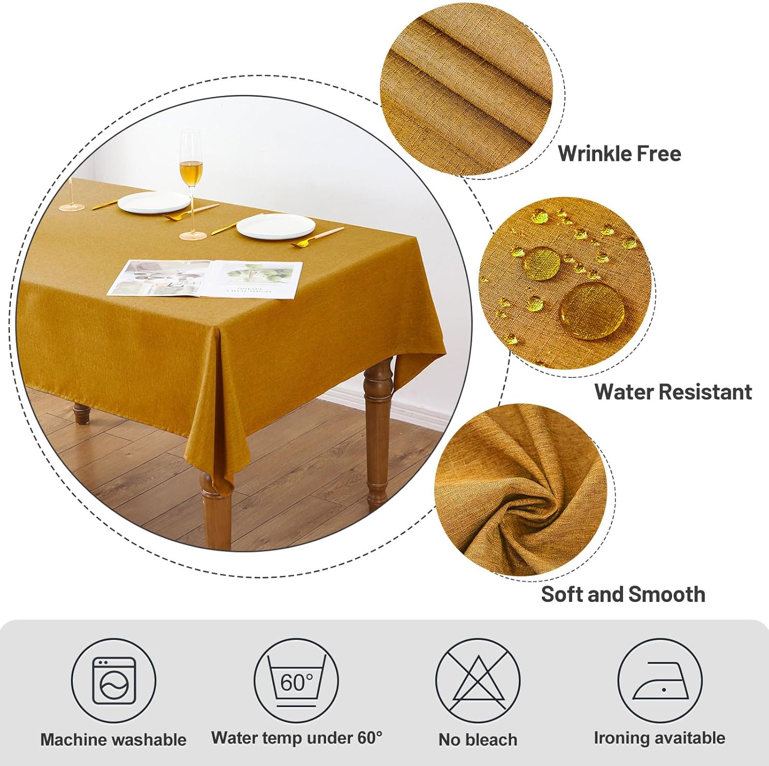 Mantel rectangular de tela texturizada de 52 x 70 pulgadas, mantel impermeable de otoño, mantel de poliéster sin arrugas, mantel de cocina y