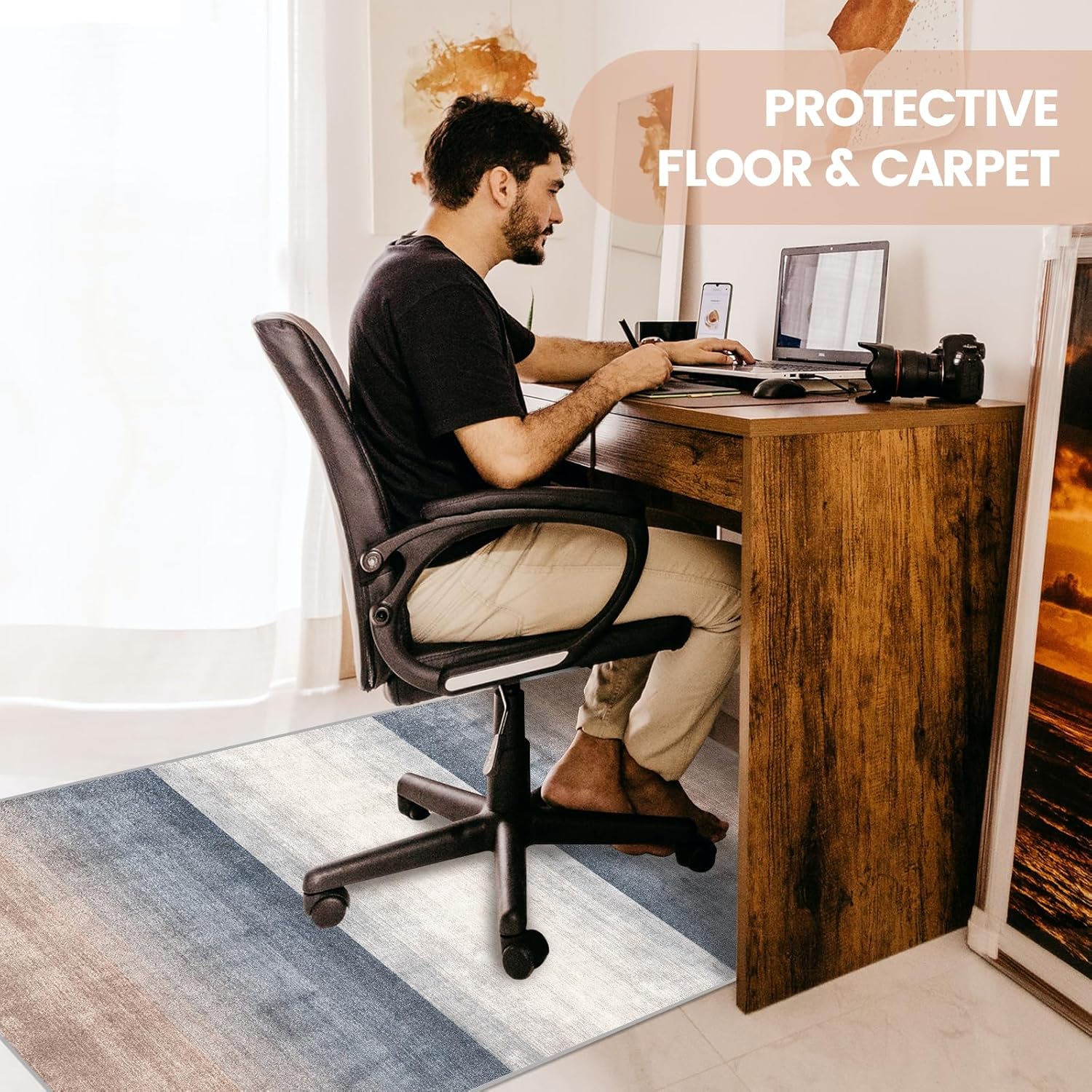 Tapete para silla de oficina para suelo de madera dura, 2.62 libras antideslizante Hi-Q tapete para silla de escritorio para suelos de madera dura y