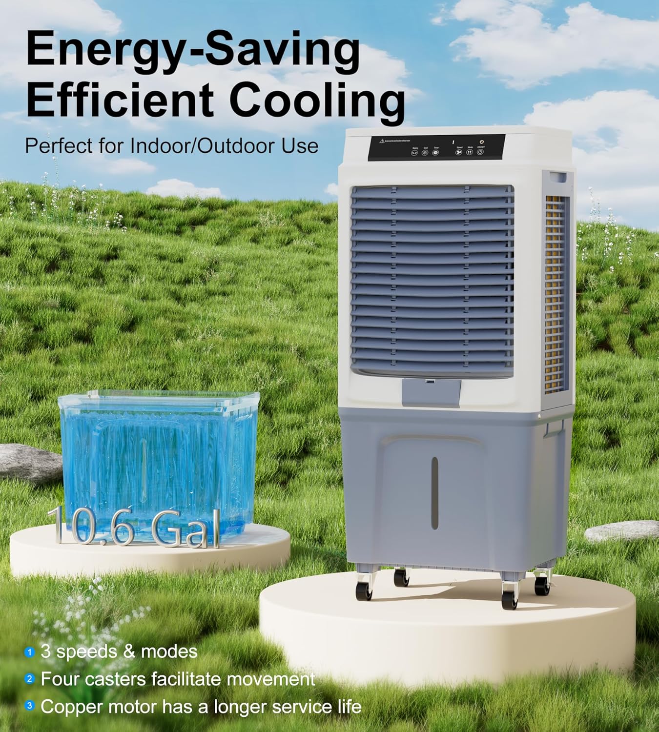 MEPTY Enfriador evaporativo, enfriador de pantano de 2648 CFM, enfriador de aire portátil con control remoto, 3 velocidades, oscilación,