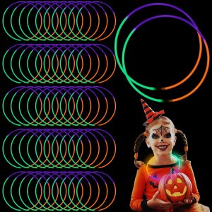 100 collares brillantes de Halloween de 22 pulgadas, collares iluminados, color naranja, morado, verde, que brillan en la oscuridad, para 100 collares brillantes de Halloween de 22 pulgadas, collares iluminados, color naranja, morado, verde, que brillan en la oscuridad, para