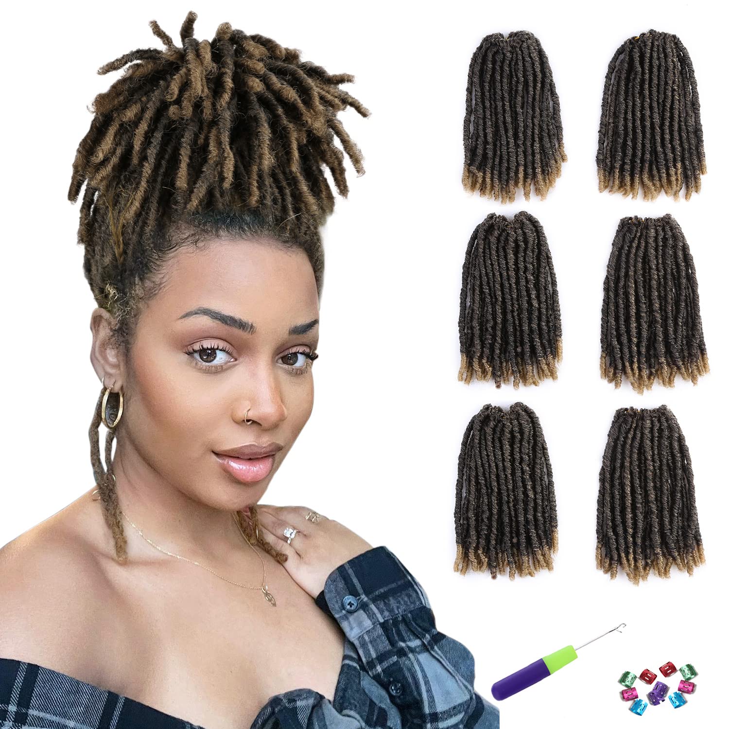 WIGNEE Pelo de ganchillo 120 hebras de pelo sintético de 8 pulgadas, rastas suaves pretrenzadas, rastas de rastas de rastas de 6 paquetes de cabello