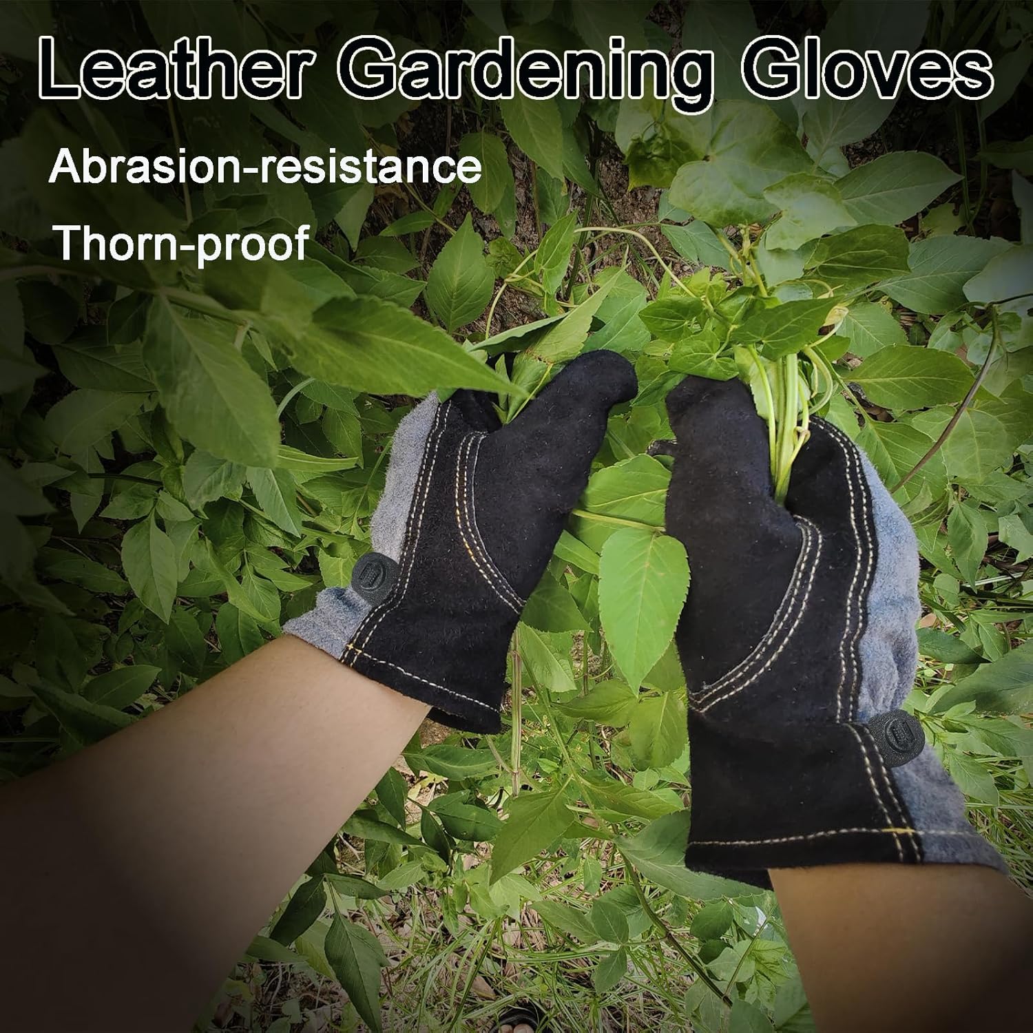 Guantes de cuero a prueba de espinas de piel de vacuno con forro de algodón para desmalezar, podar y trabajar en el patio para hombres