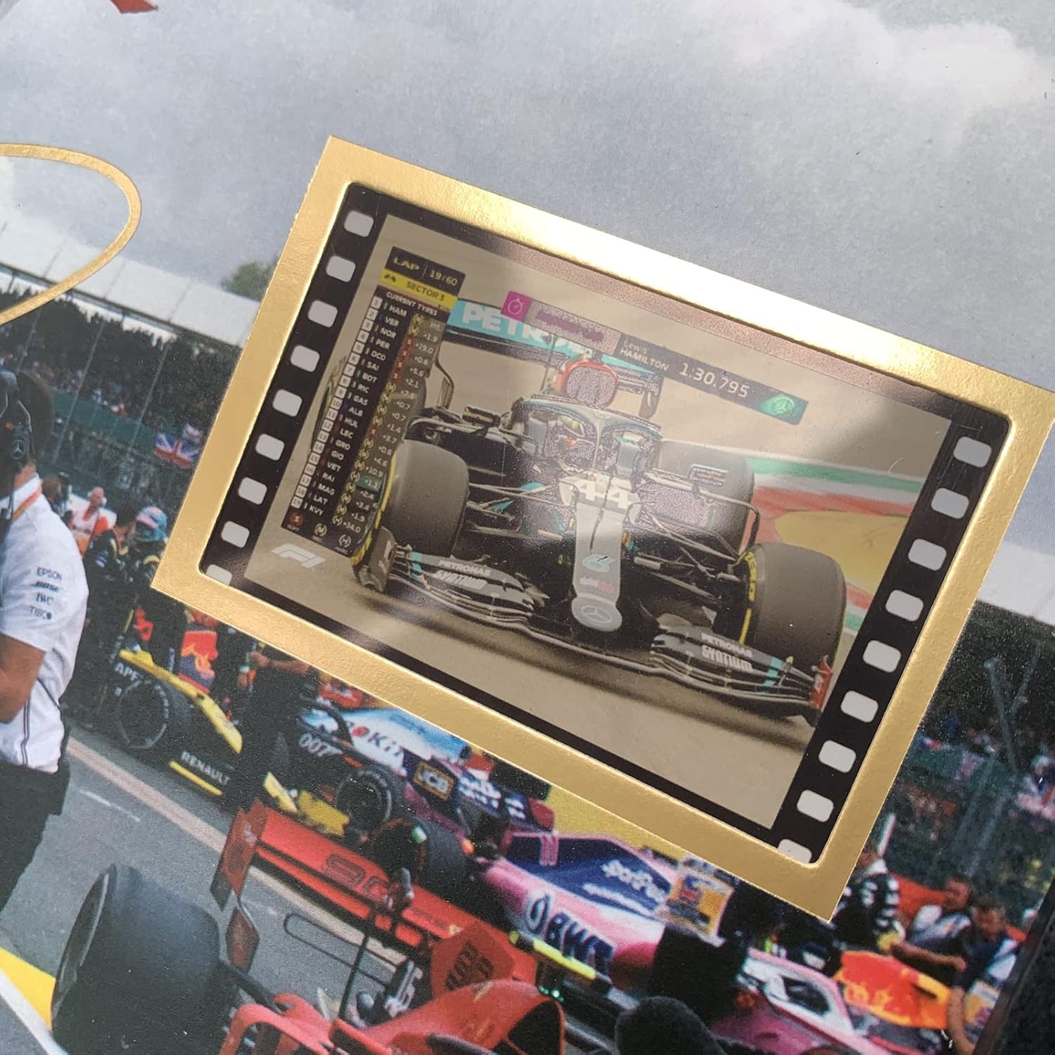 ORIMAMI Póster firmado de Lewis Hamilton con marco de madera para decoración fotográfica, con película G P 2020 de 0.039 x 1.378 in, regalos