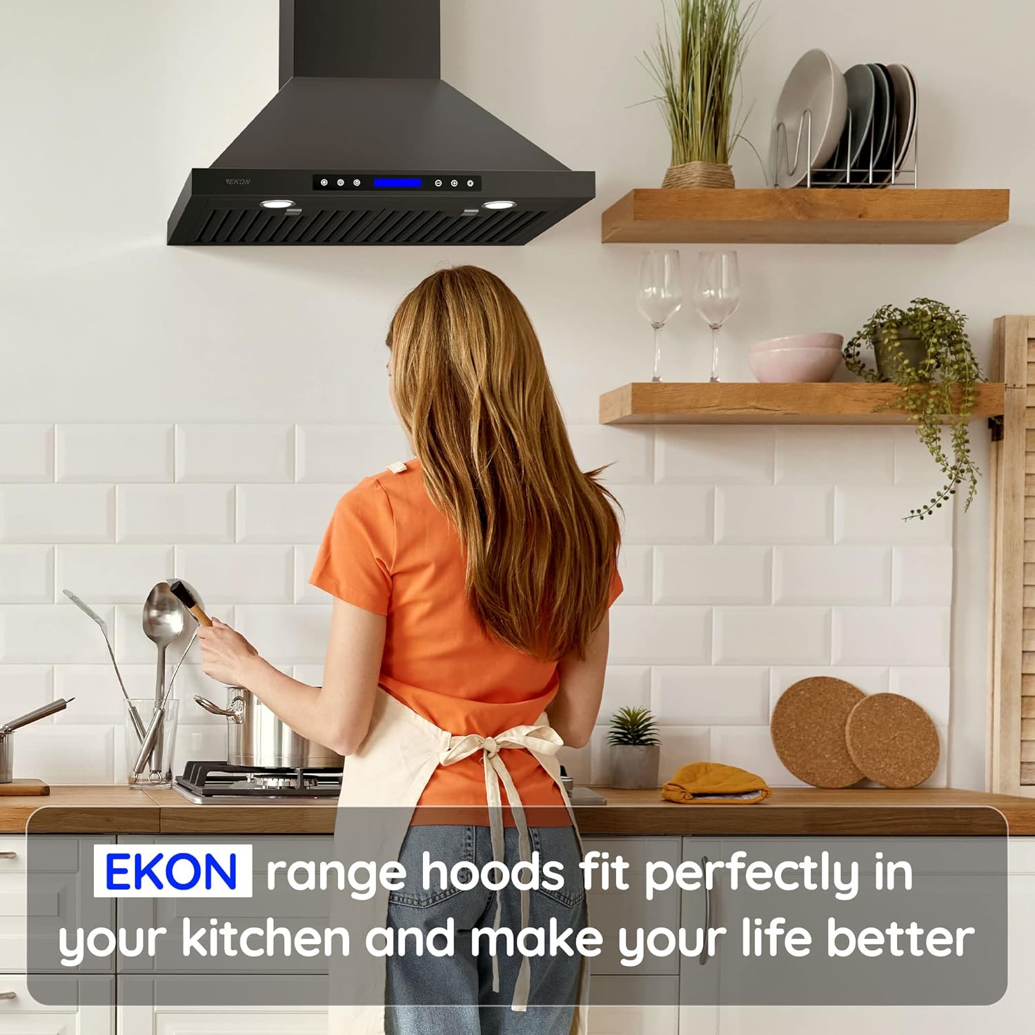 EKON NAP02 – Campana extractora negra de 900 CFM, montaje en pared, conductossin conductos, convertible para cocina, ventilación de chimenea, 4