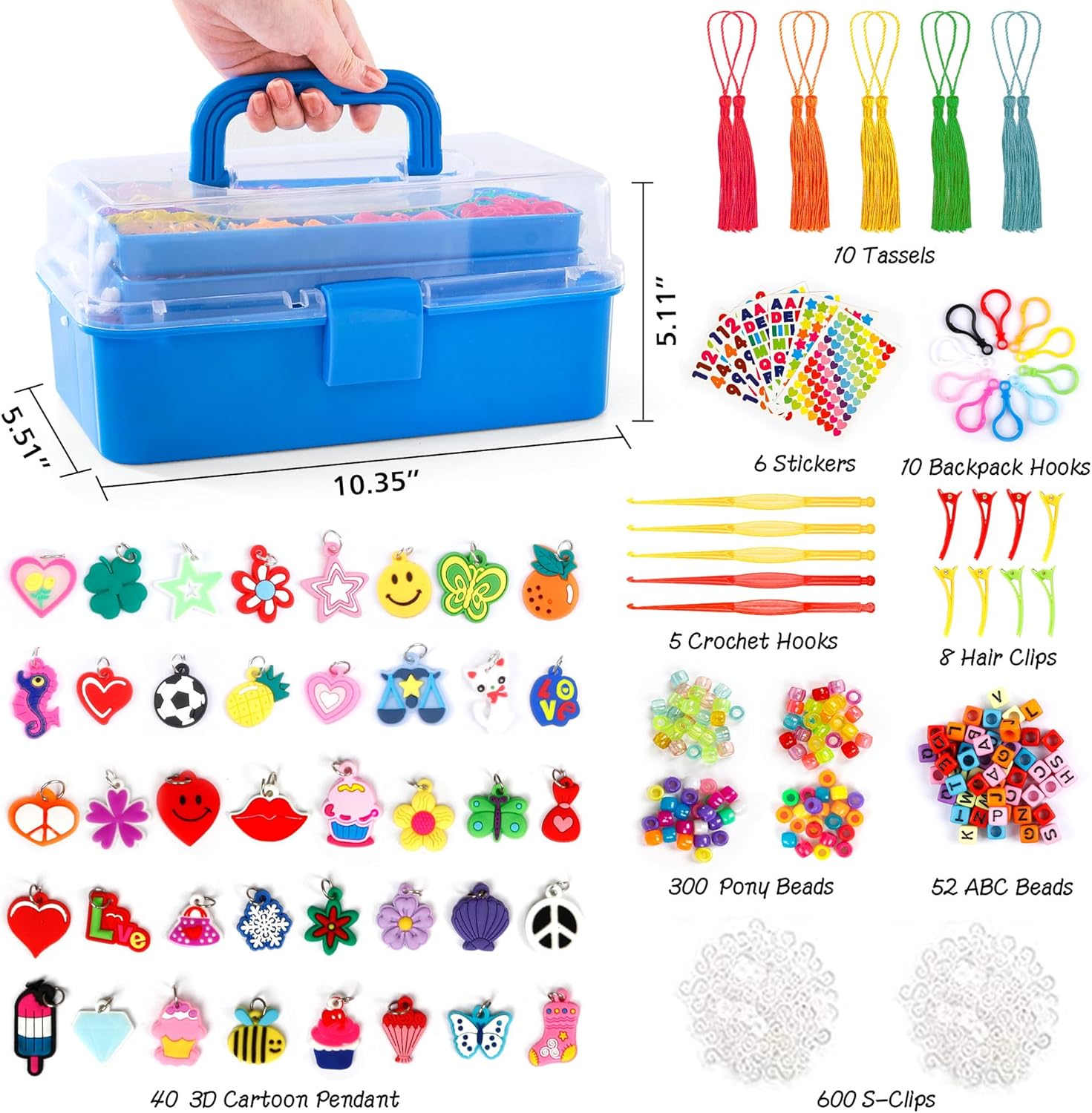 Más de 17500 bandas de goma con contenedor de 3 capas azul profundo, 28 colores, 600 clips en S, 352 cuentas, 40 colgantes de dibujos animados, kit