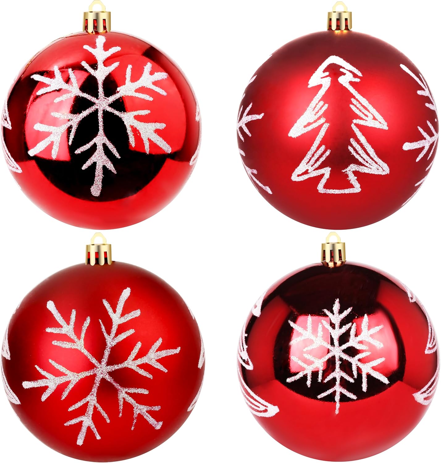 Esferas de adorno de Navidad, bolas de pintura extra grandes, juego de 4 pulgadas para colgar en el árbol (rojo)