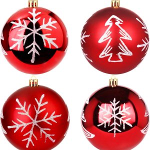 Esferas de adorno de Navidad, bolas de pintura extra grandes, juego de 4 pulgadas para colgar en el árbol (rojo) Esferas de adorno de Navidad, bolas de pintura extra grandes, juego de 4 pulgadas para colgar en el árbol (rojo)