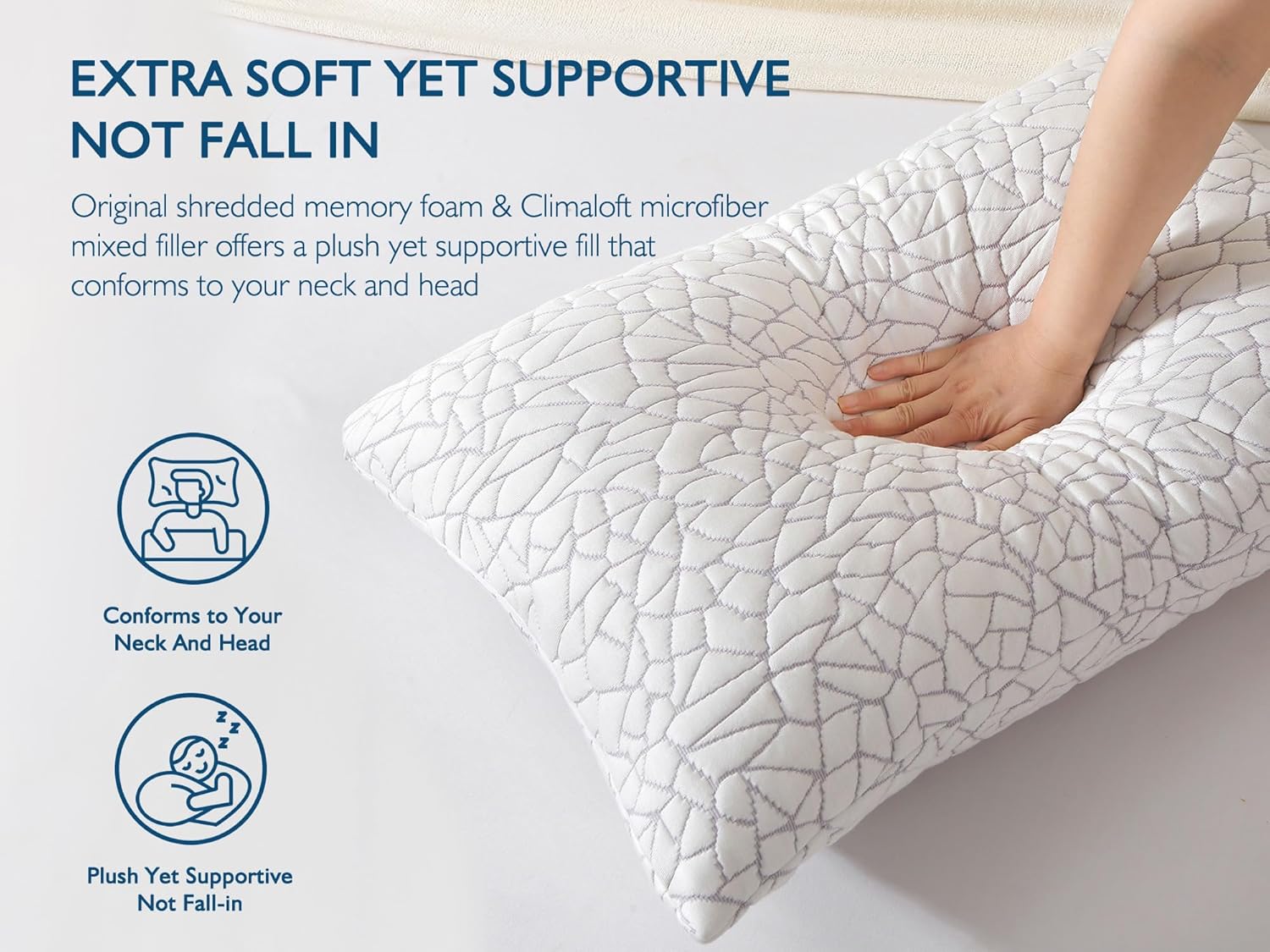 Dafinner Juego de 2 almohadas de espuma viscoelástica tamaño King  Almohada ajustable para dormir de estómago, espalda o de lado  Funda de rayón de