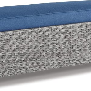 Signature Design by Ashley Naples Beach – Banco casual para exteriores con cojín, gris claro y azul Signature Design by Ashley Naples Beach – Banco casual para exteriores con cojín, gris claro y azul
